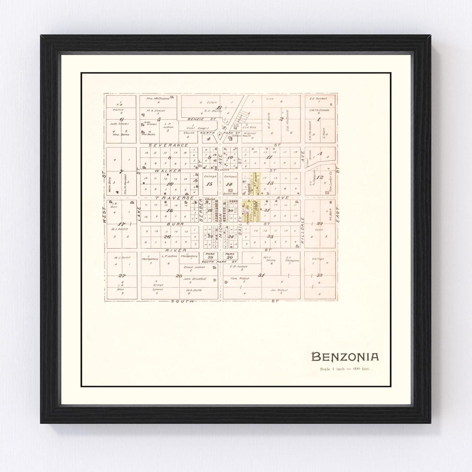 Vintage map of Benzonia, Michigan, 1901