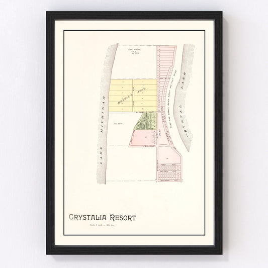 Vintage restored map of Crystalia Resort, Michigan, 1901, northern Michigan lakeside