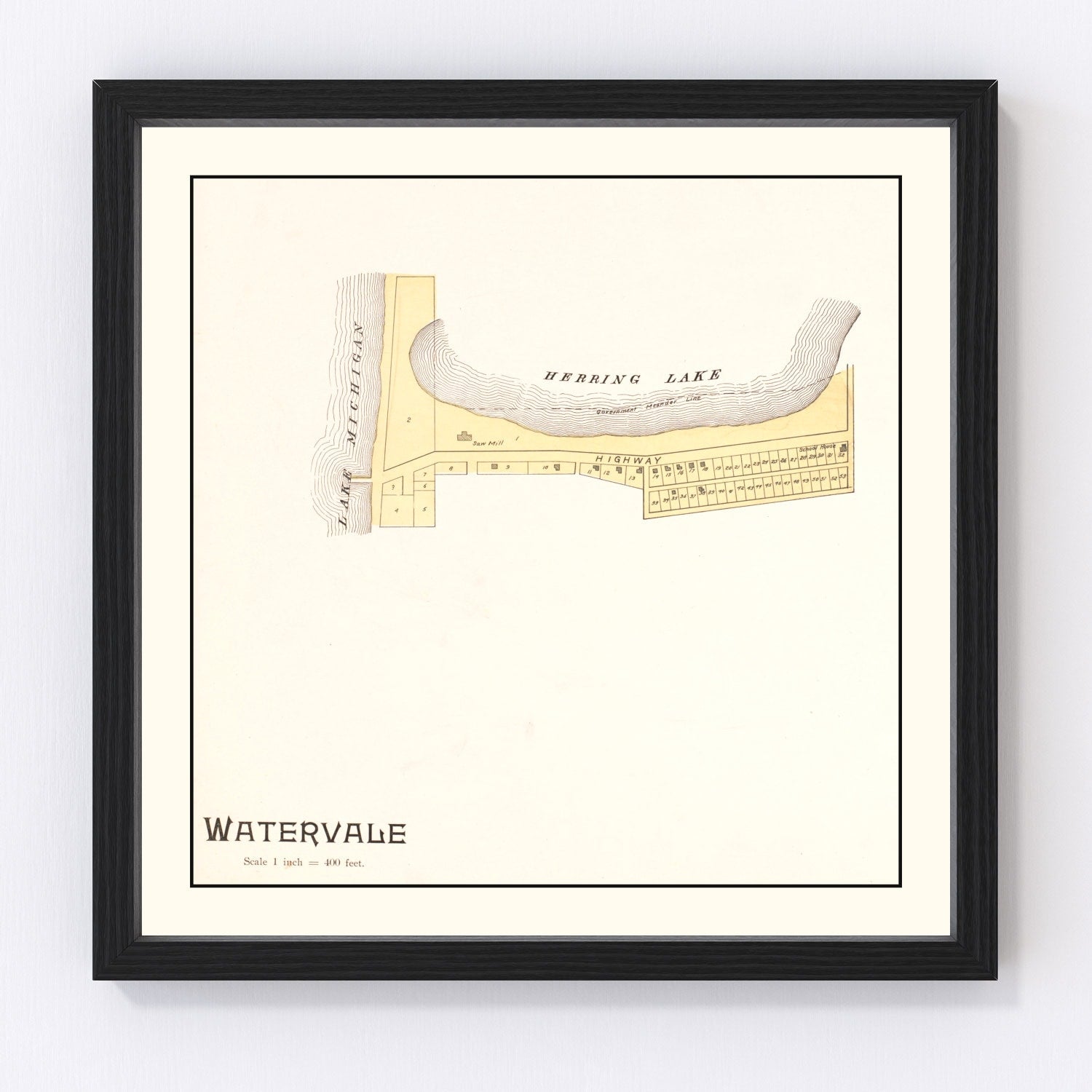 Vintage map of Watervale, Michigan, 1901, Lake Michigan shore Benzie County resort