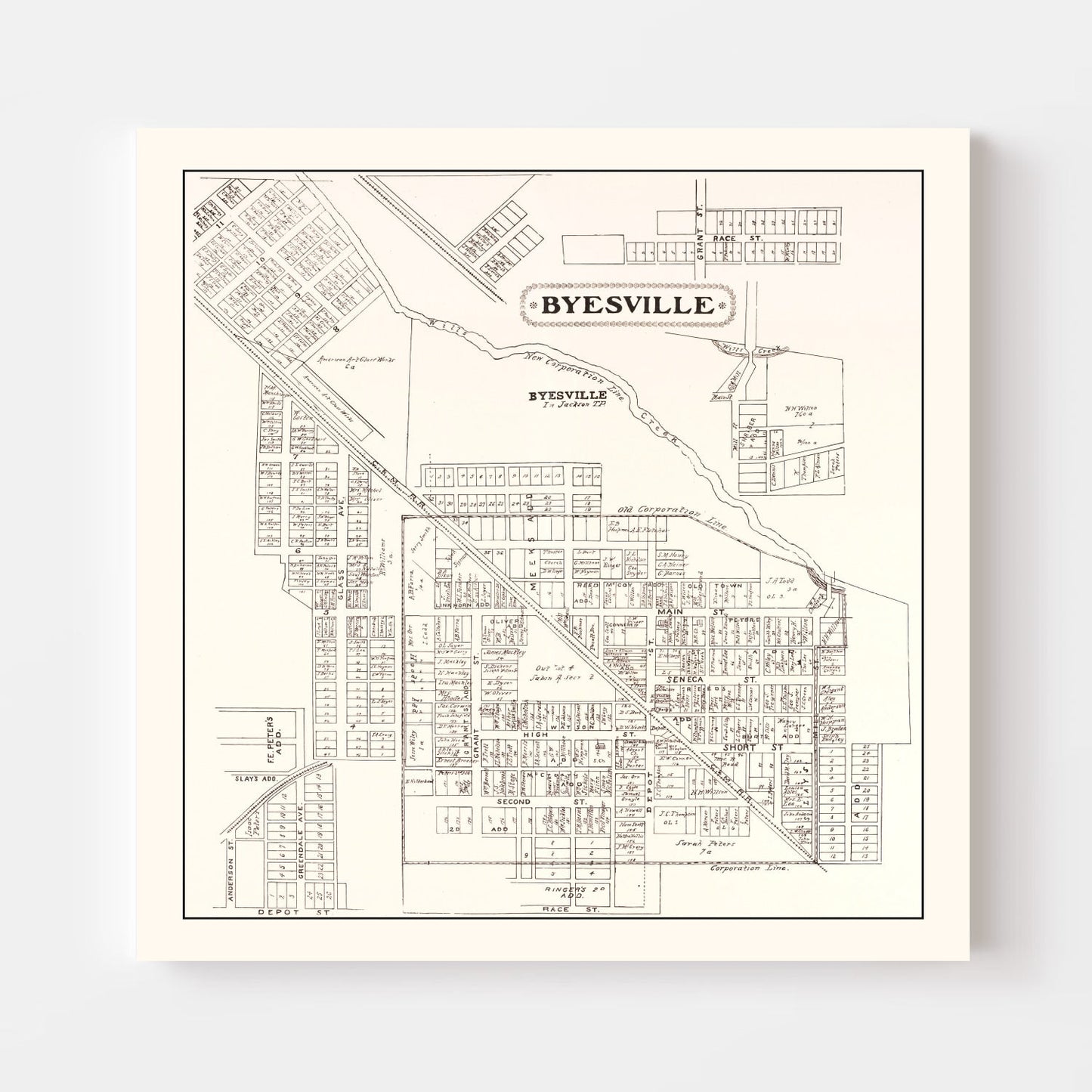 Vintage Map of Byesville, Ohio, 1902 Wall Art