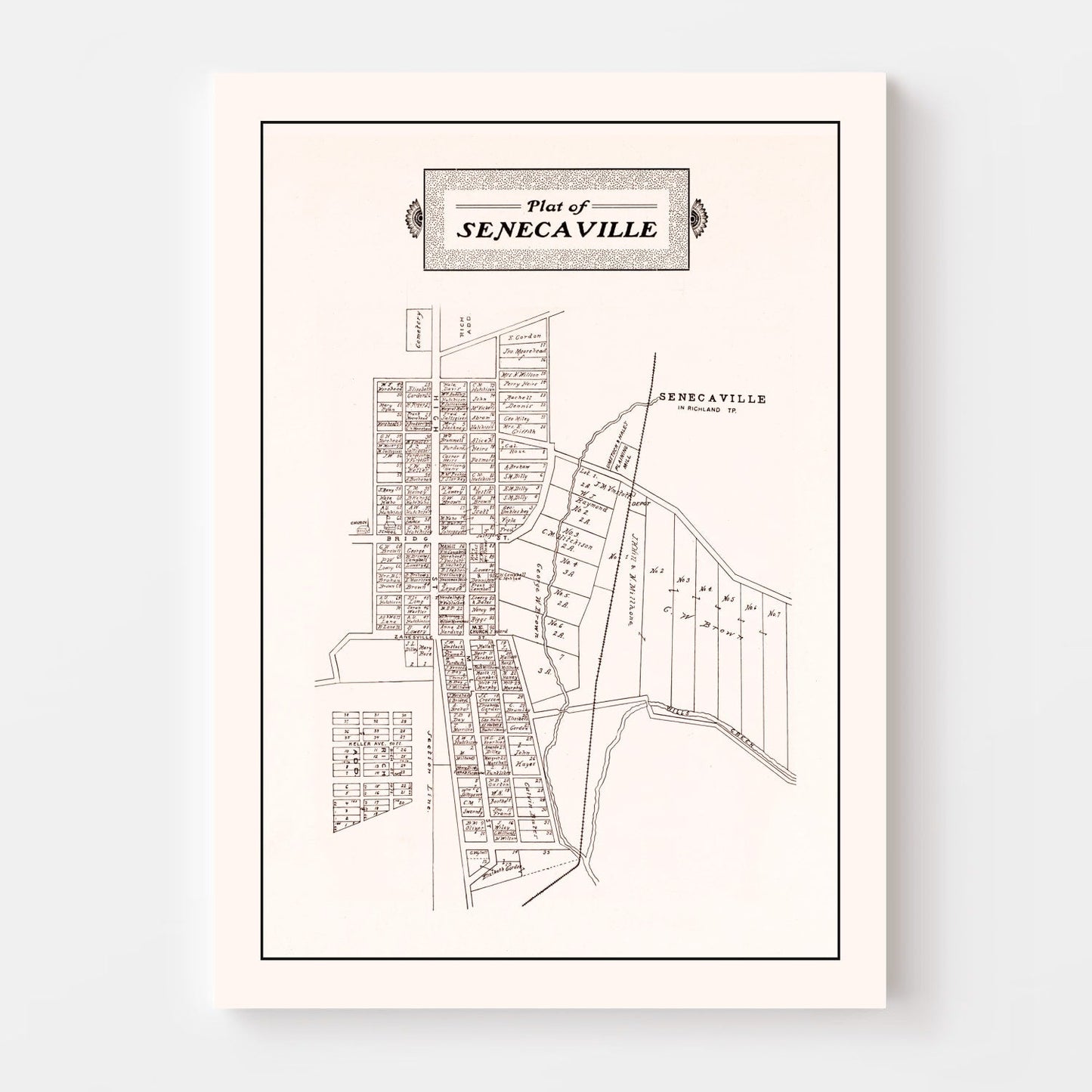 Vintage Map of Senecaville, Ohio, 1902