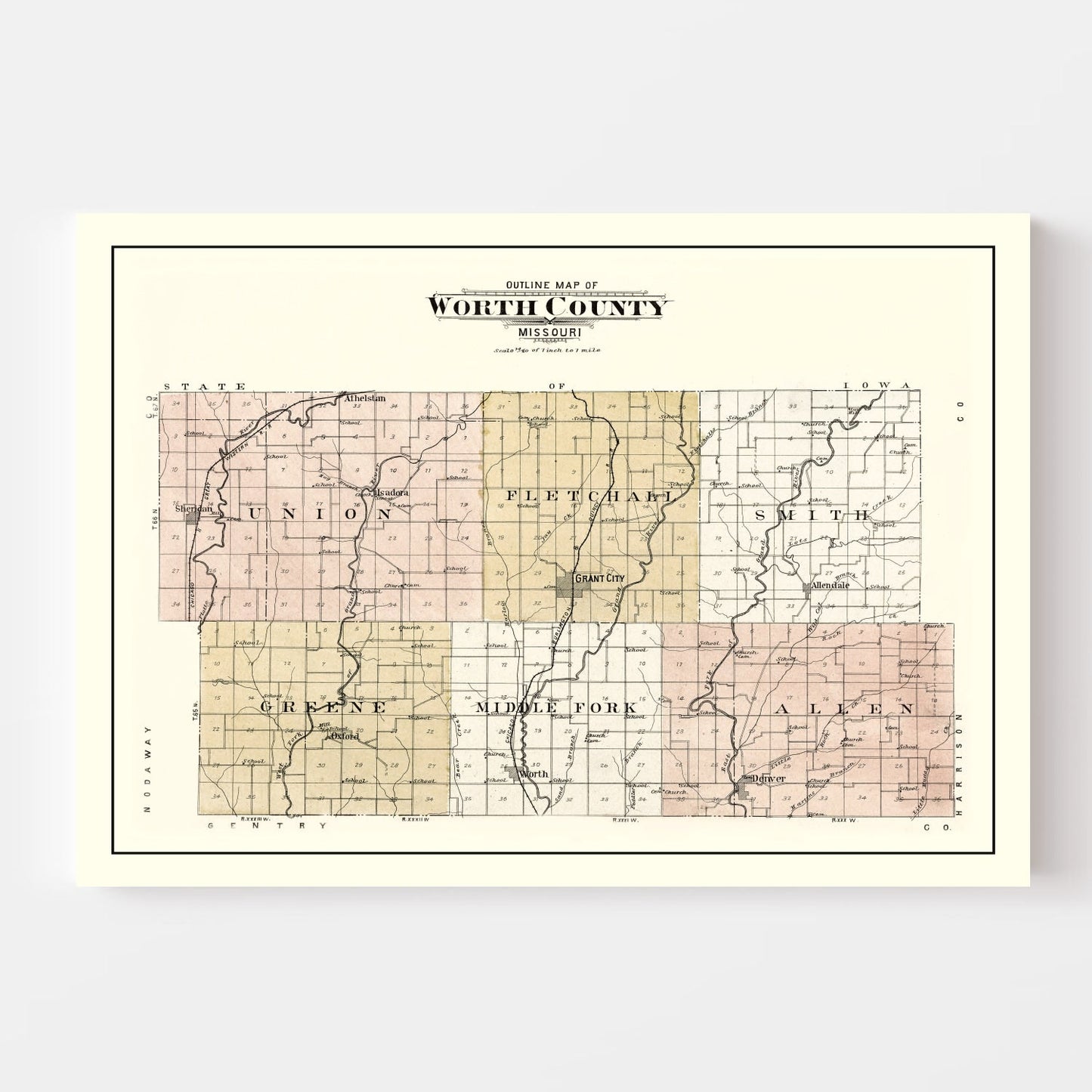 Vintage Map of Worth County, Missouri, 1902