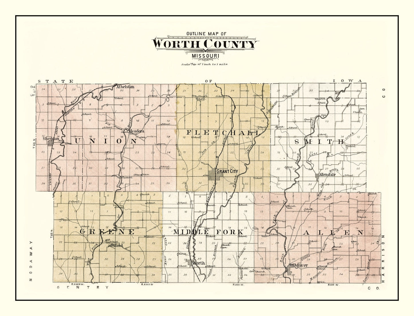 Vintage Map of Worth County, Missouri, 1902