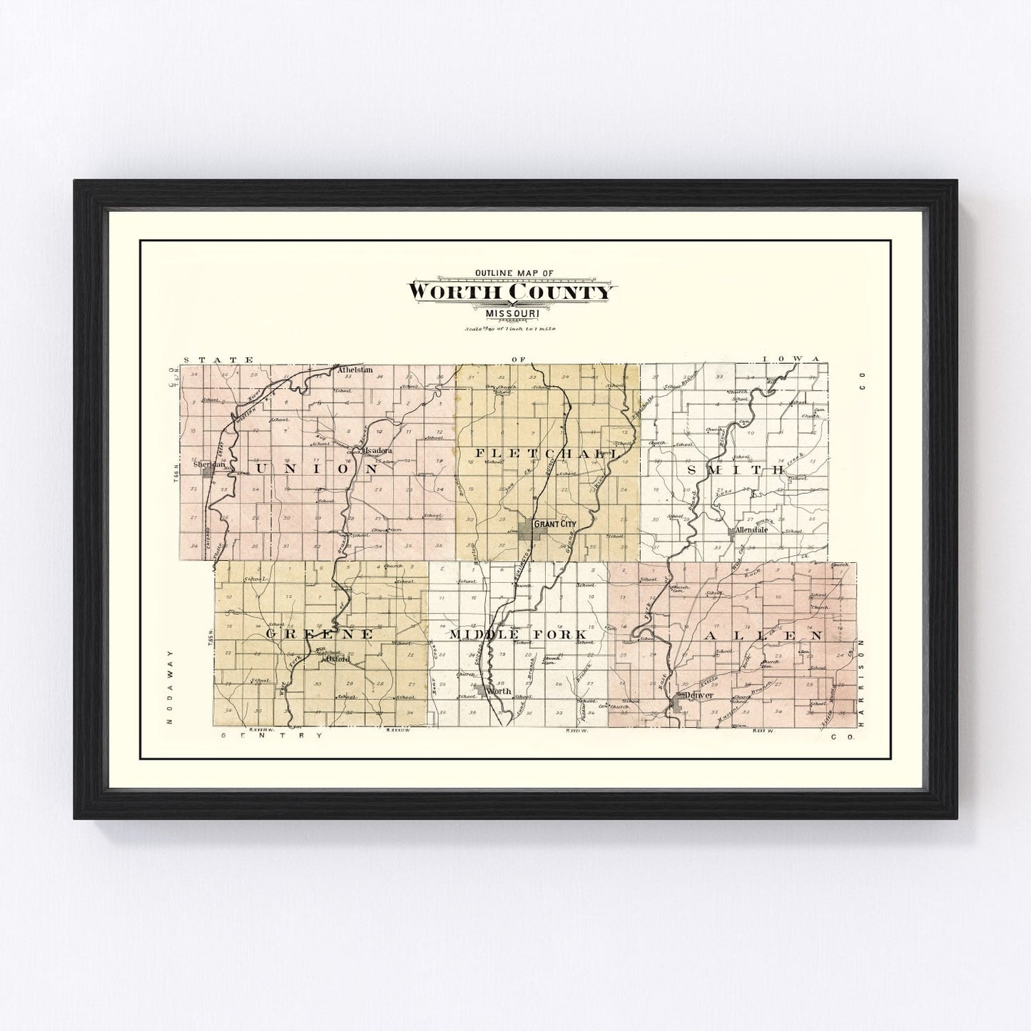 Vintage map of Worth County, Missouri, 1902, digitally restored