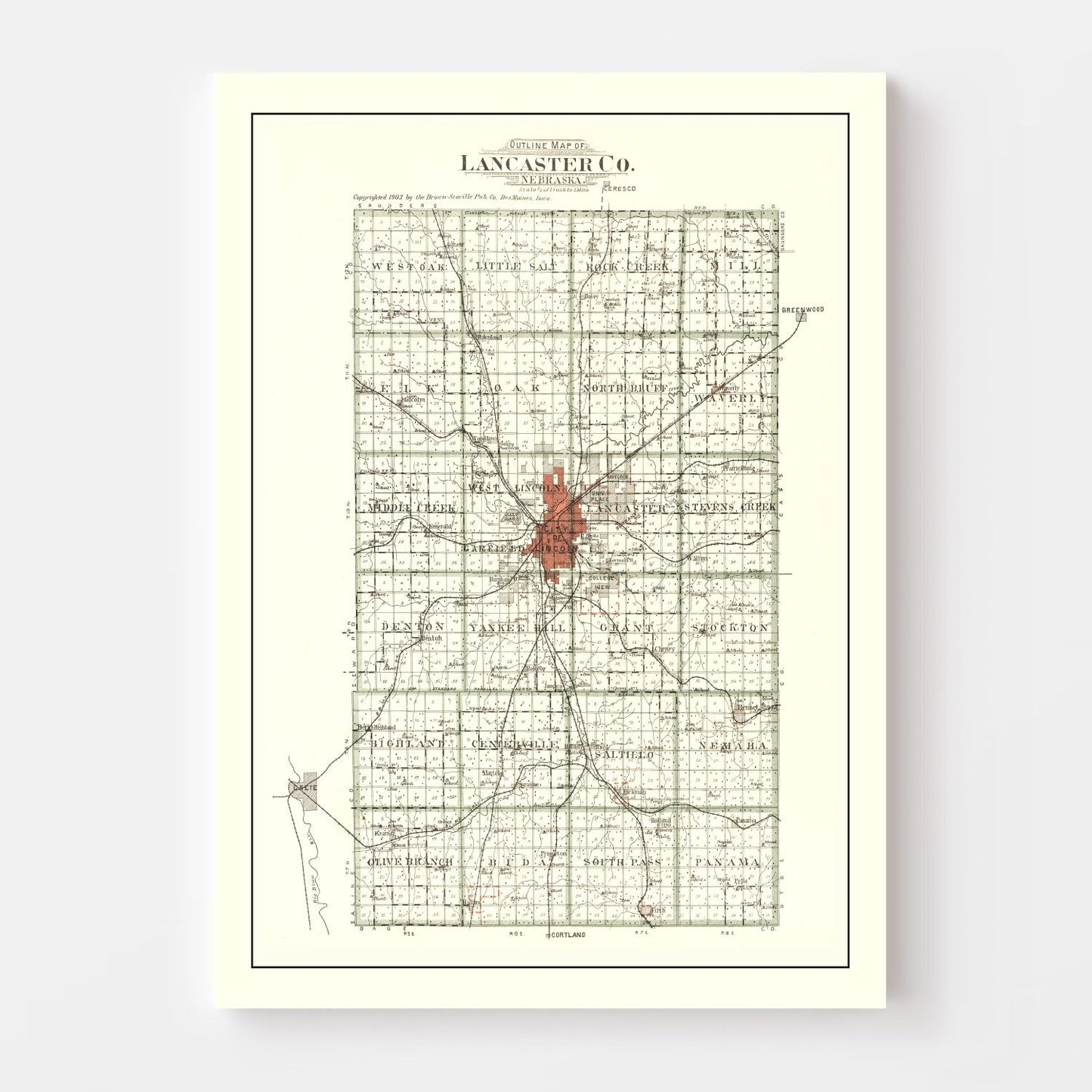 Vintage Map of Lancaster County, Nebraska, 1903