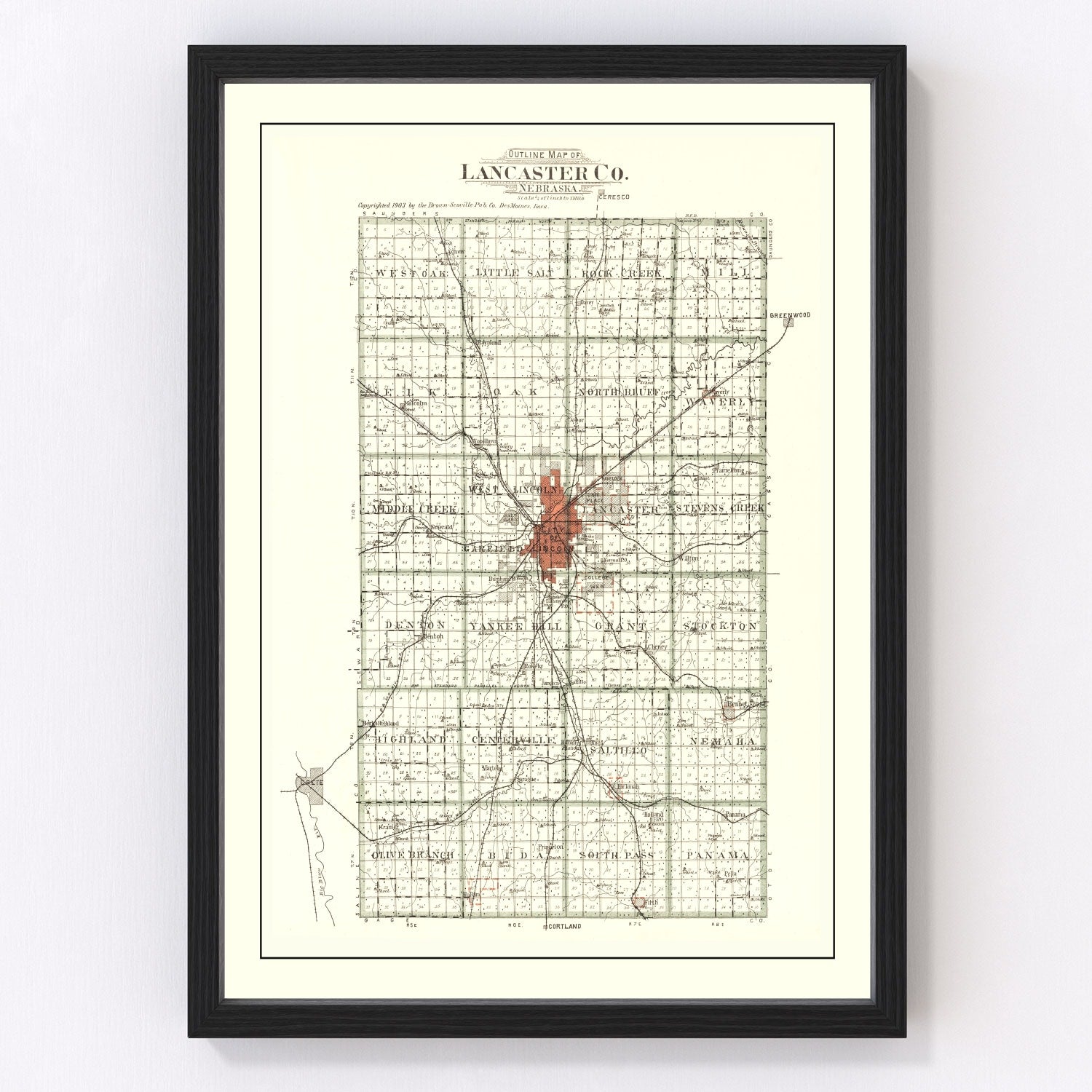 Vintage map of Lancaster County, Nebraska, 1903