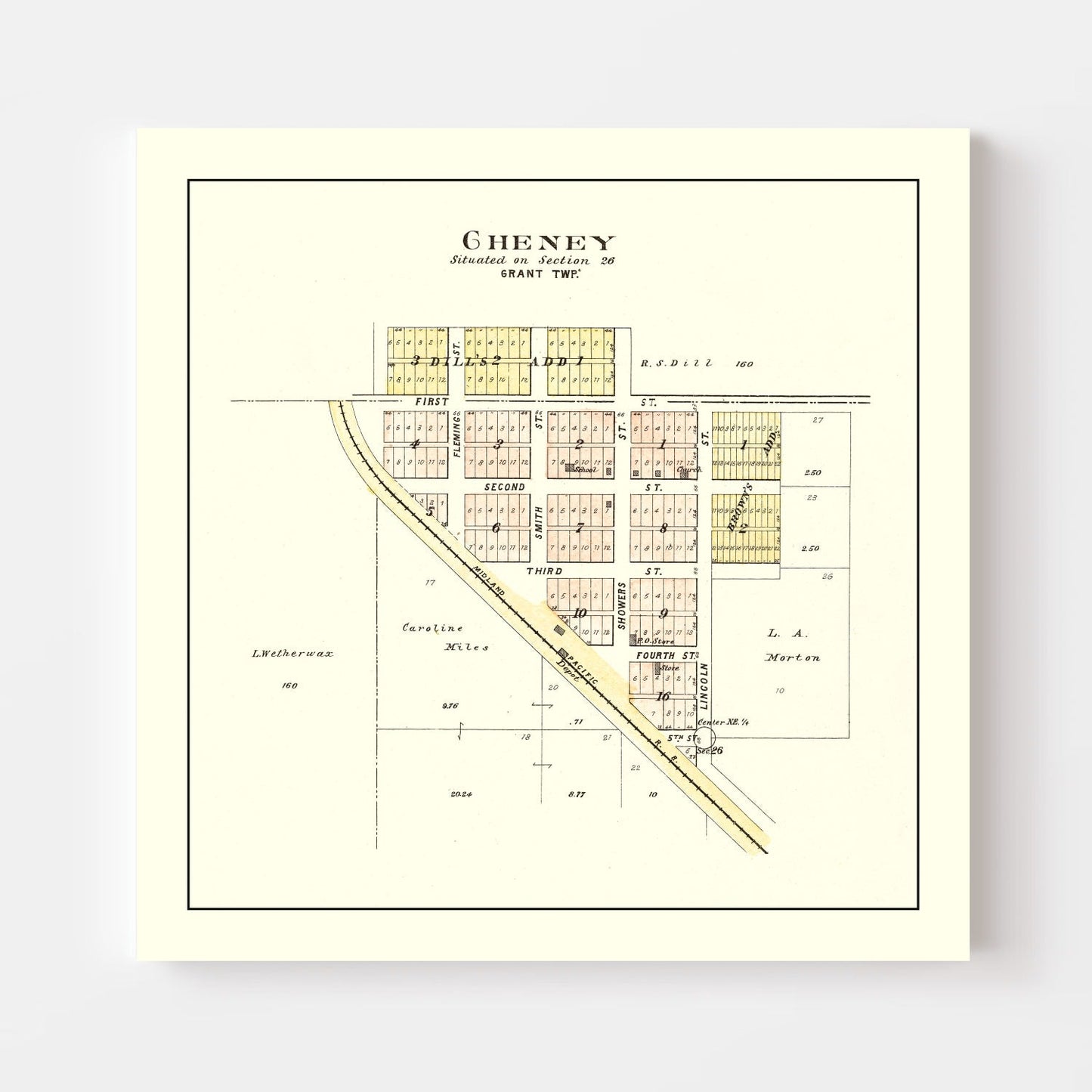 Vintage Map of Cheney, Nebraska, 1903
