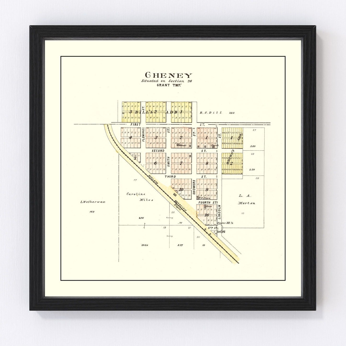 Vintage map of Cheney, Lancaster County, Nebraska, 1903, digitally restored print