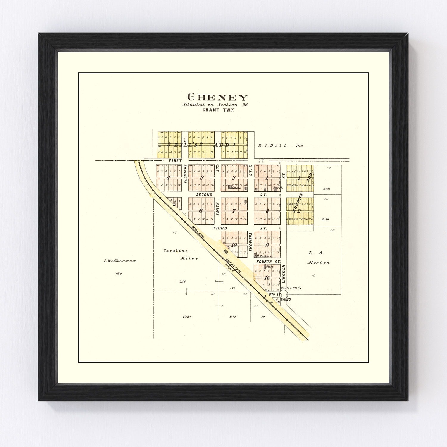 Vintage map of Cheney, Lancaster County, Nebraska, 1903, digitally restored print