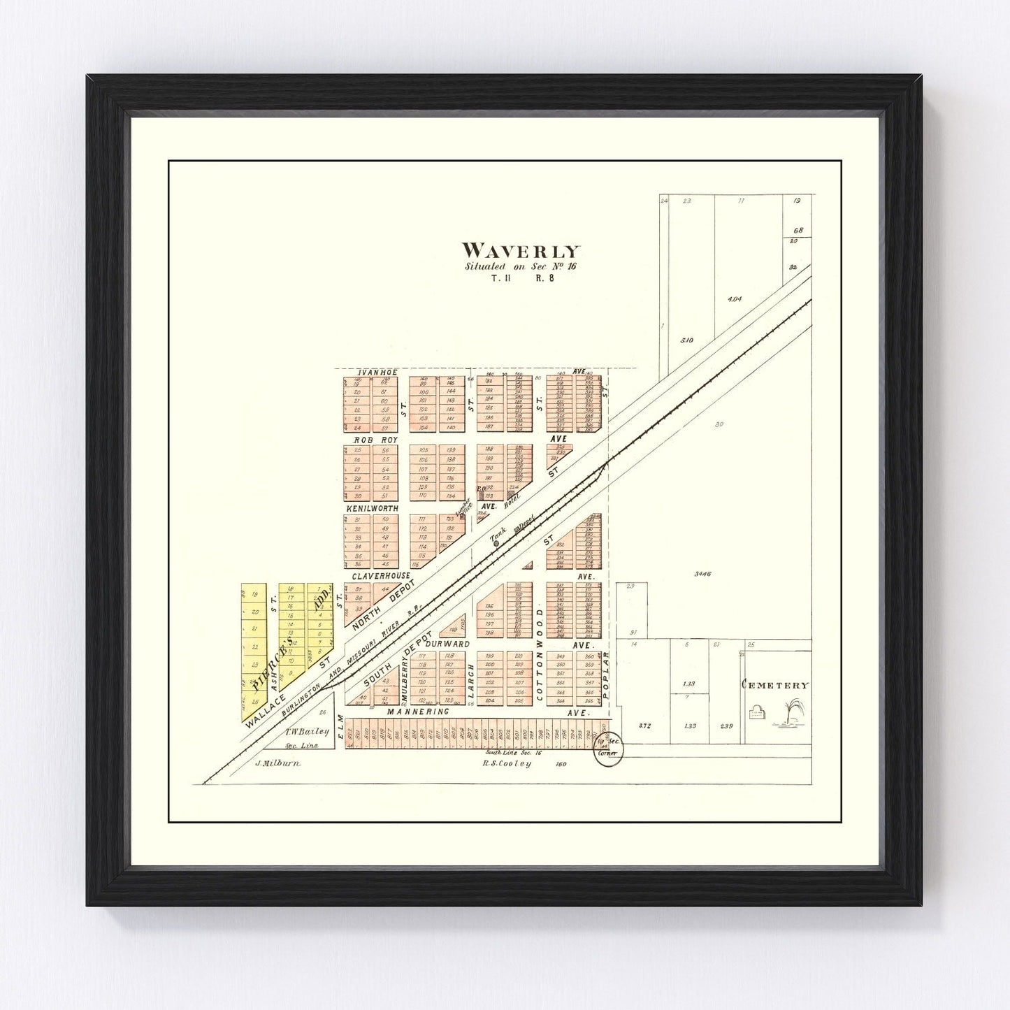 Vintage map of Waverly, Nebraska, 1903, Lancaster County Lincoln area farmland