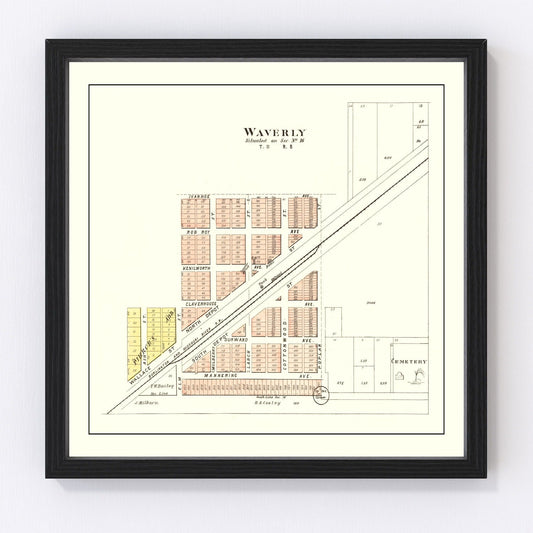 Vintage map of Waverly, Nebraska, 1903, Lancaster County Lincoln area farmland
