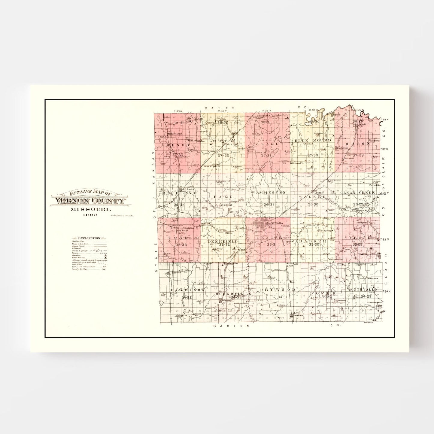 Vintage Map of Vernon County, Missouri, 1903