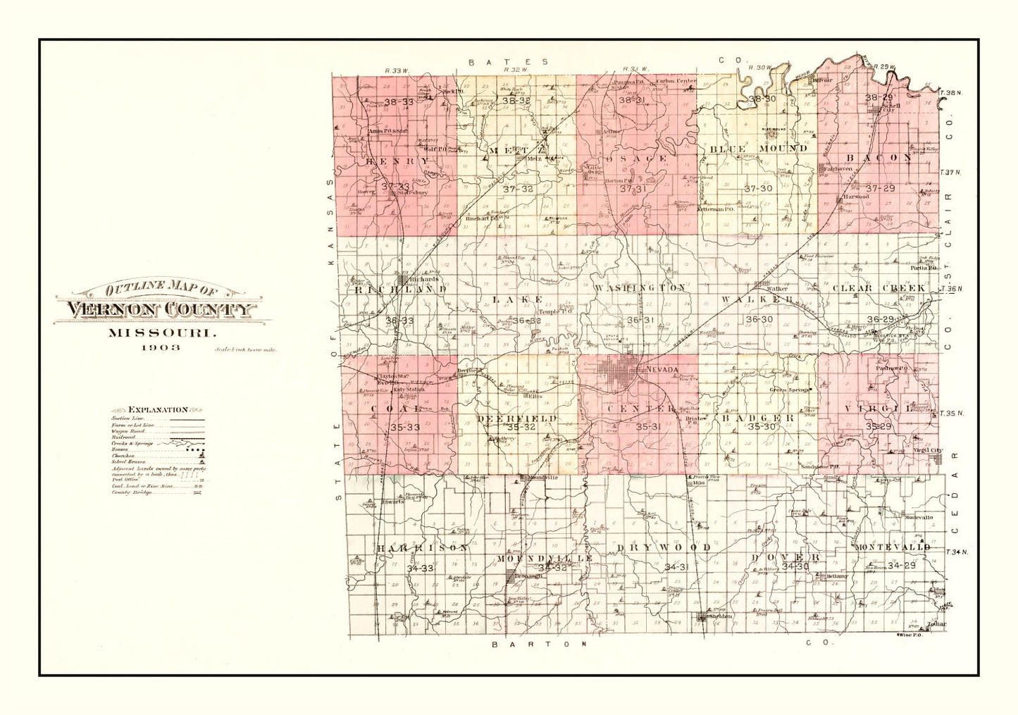 Vintage Map of Vernon County, Missouri, 1903