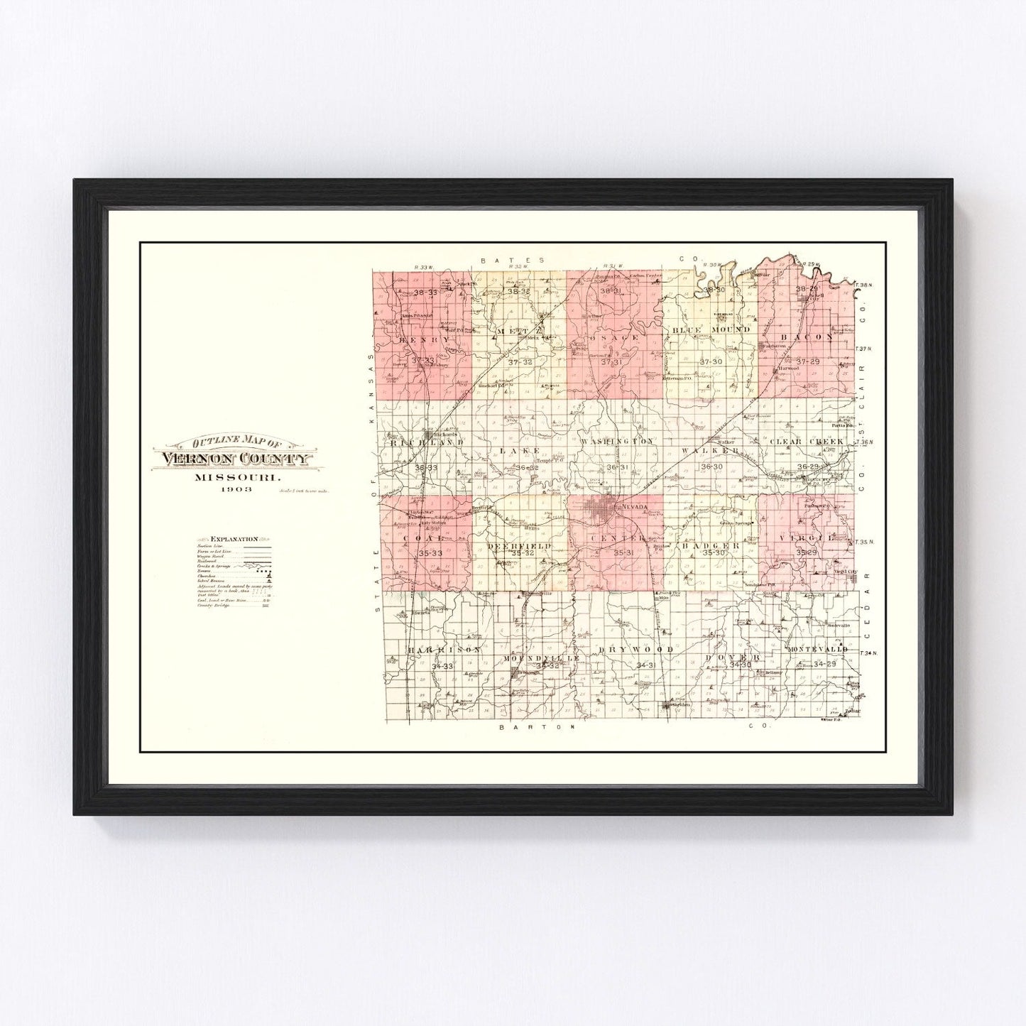 Vintage map of Vernon County, Missouri, 1903
