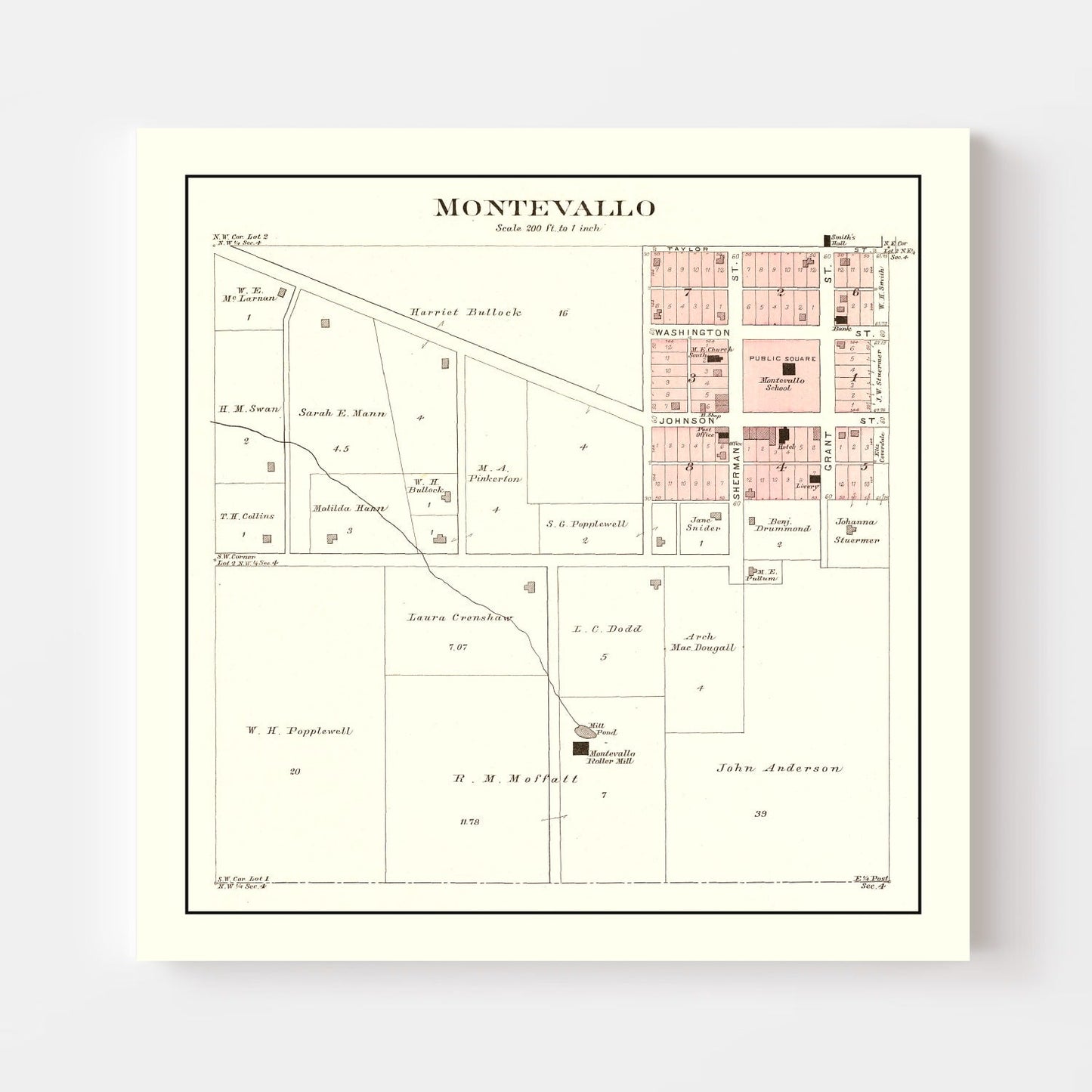 Vintage Map of Montevallo, Missouri, 1903