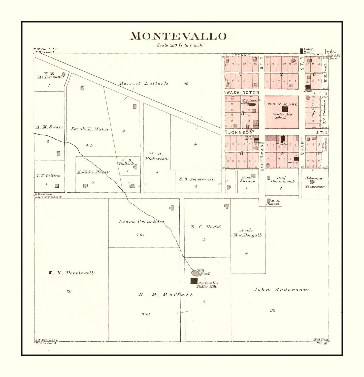 Vintage Map of Montevallo, Missouri, 1903