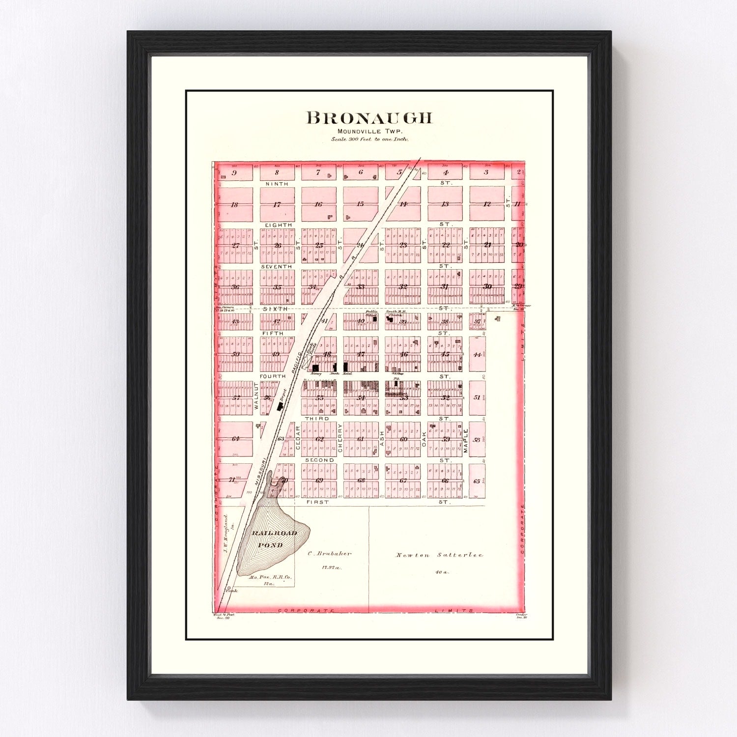 vintage map of Bronaugh Missouri 1903, restored print wall art