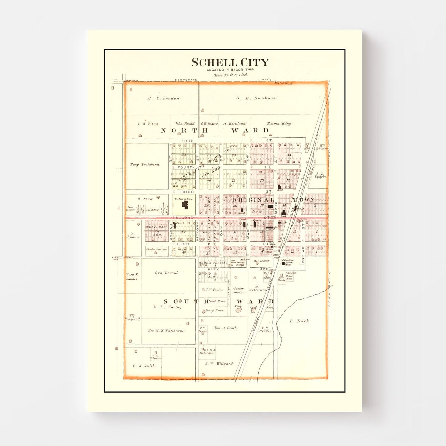 Vintage Map of Schell City, Missouri, 1903