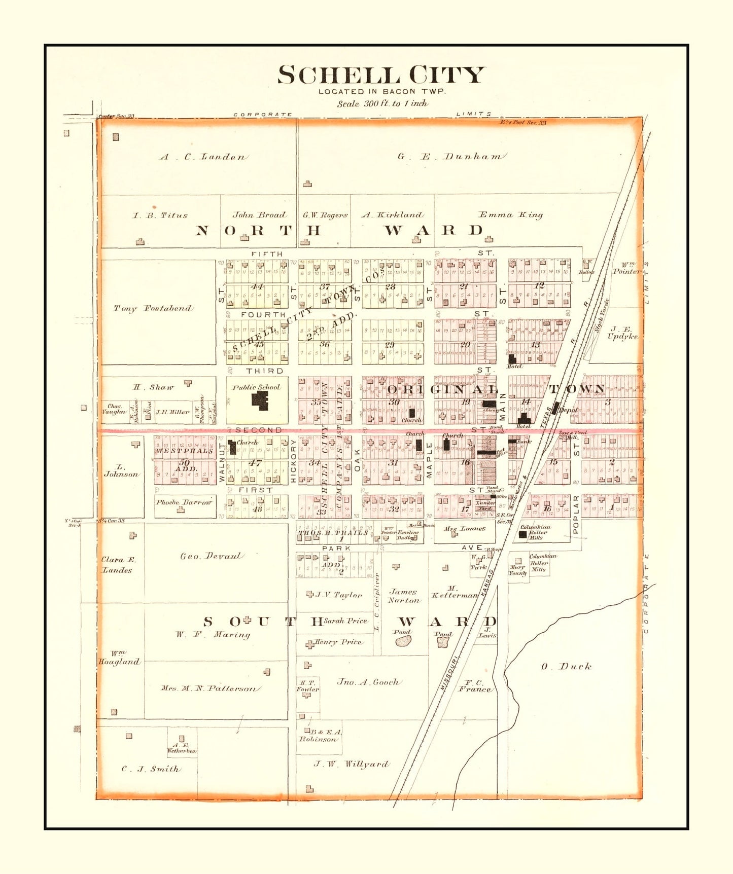 Vintage Map of Schell City, Missouri, 1903
