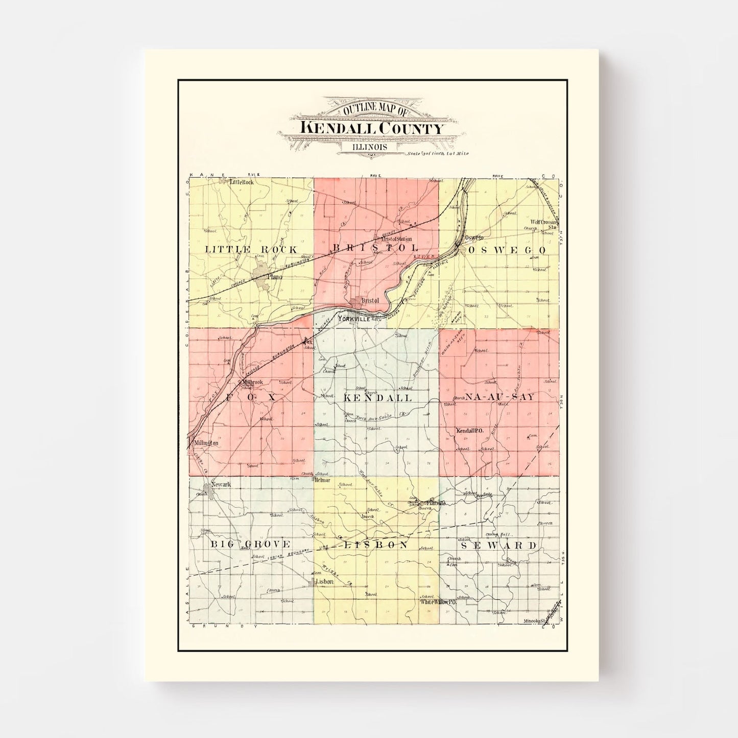 Vintage Map of Kendall County, Illinois, 1903