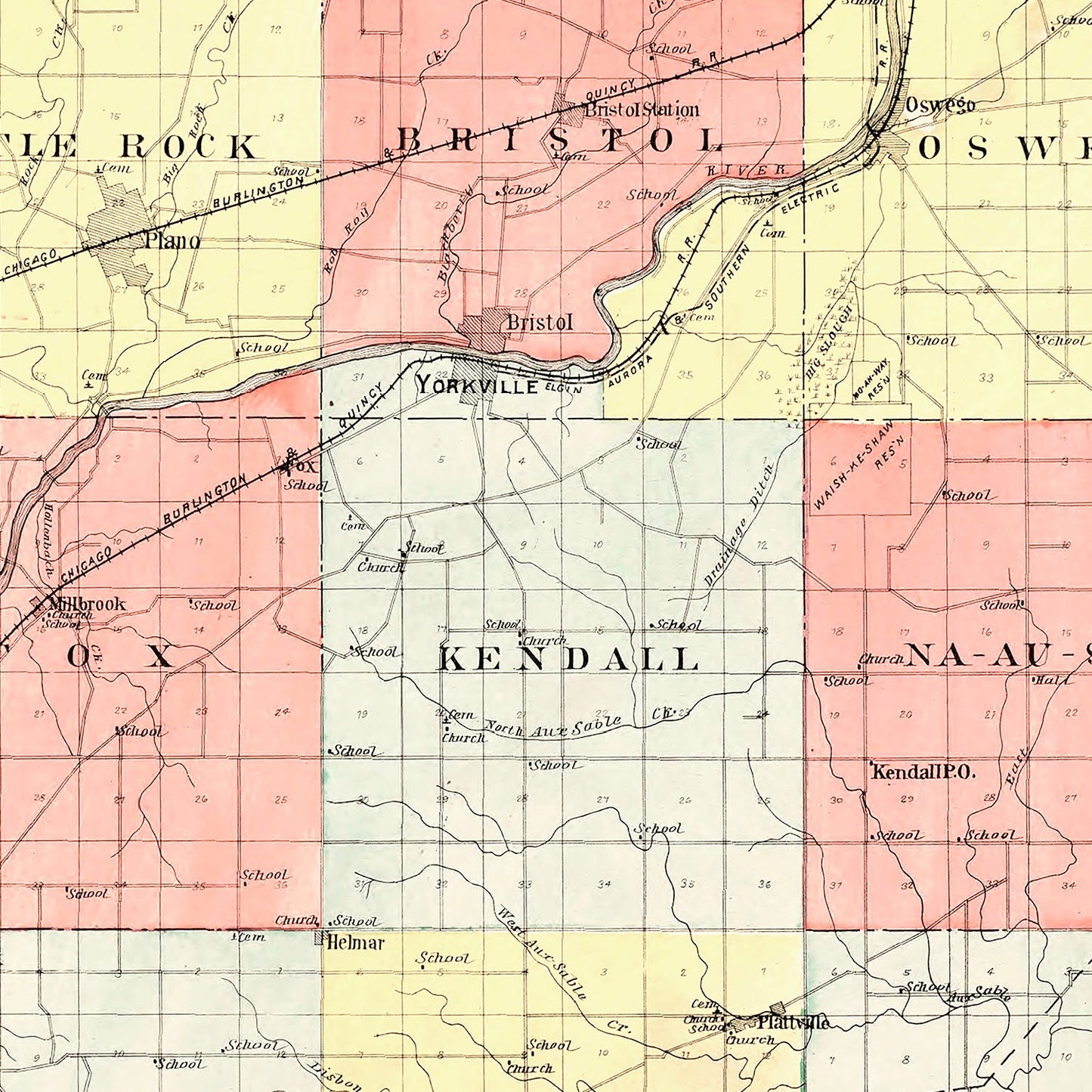 Vintage Map of Kendall County, Illinois, 1903