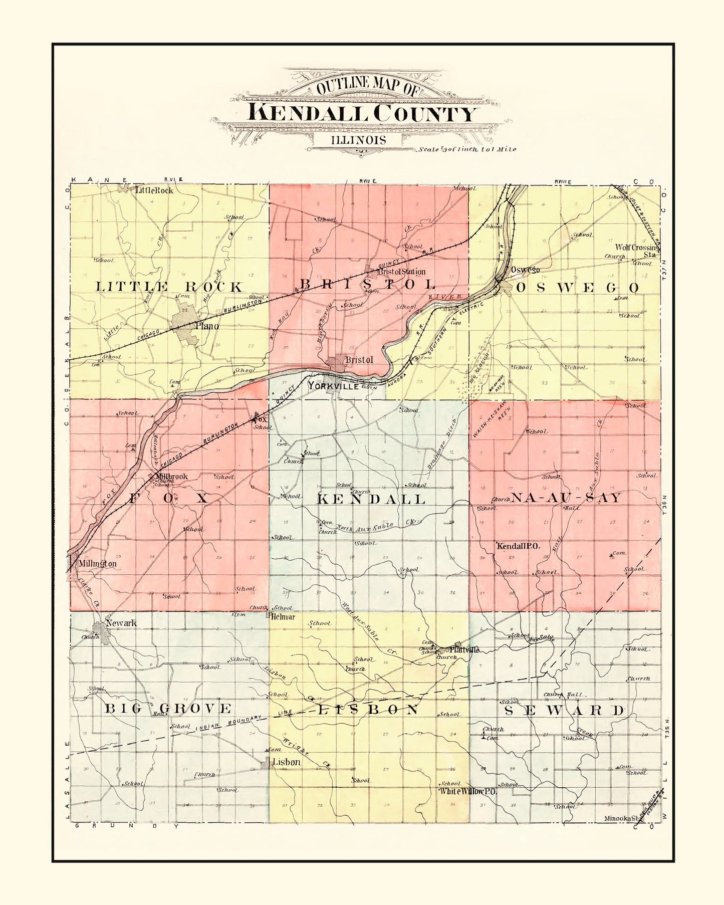 Vintage Map of Kendall County, Illinois, 1903