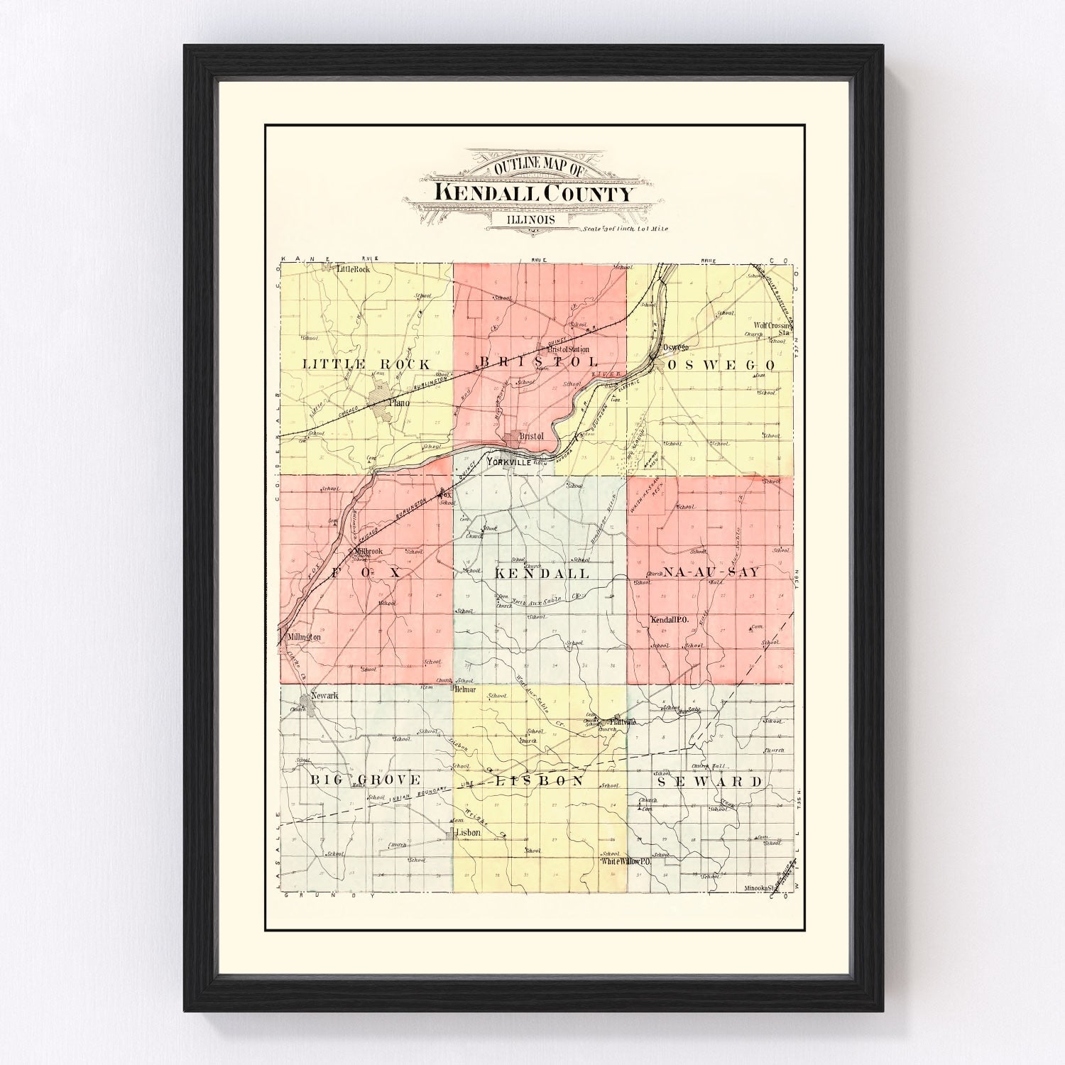Vintage map of Kendall County, Illinois, 1903