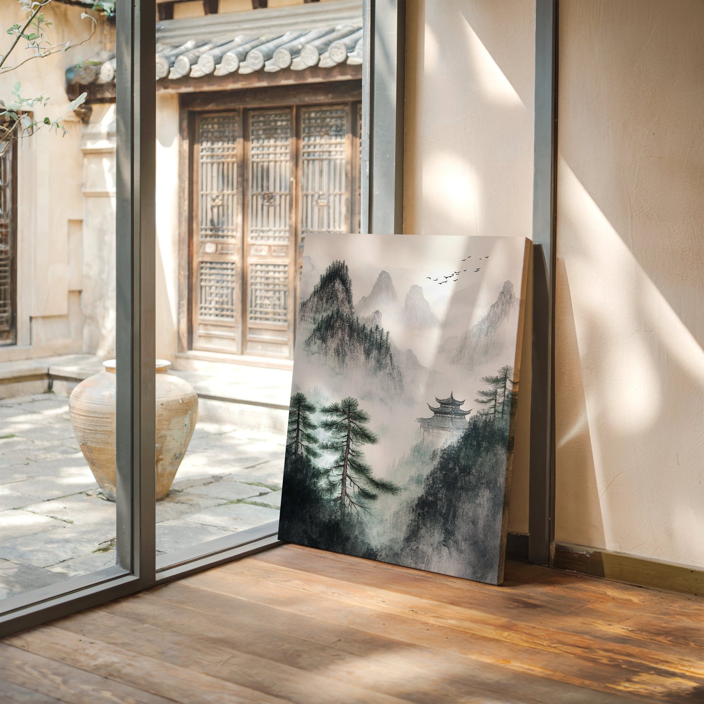Misty Mountain Zen Wall Art Print - Chinese Ink Landscape