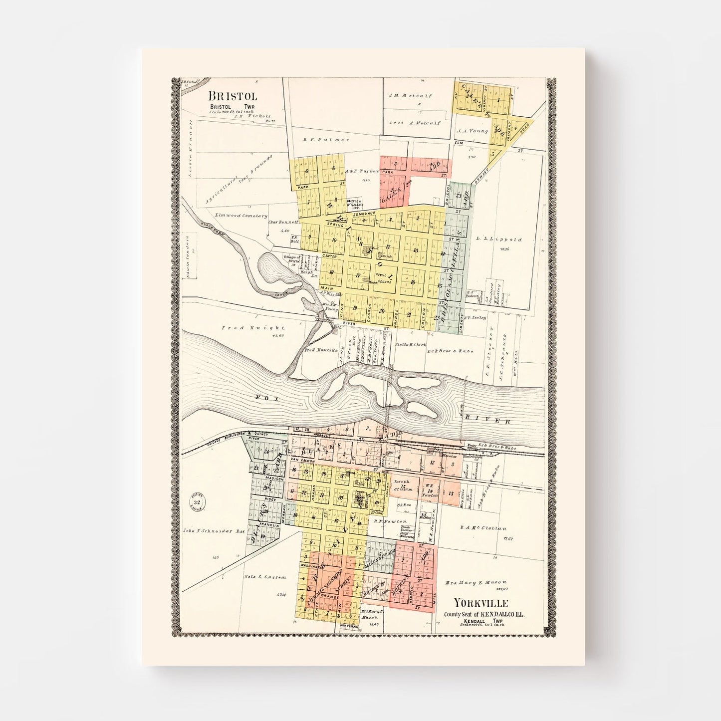 Vintage Map of Bristol, Illinois, 1903