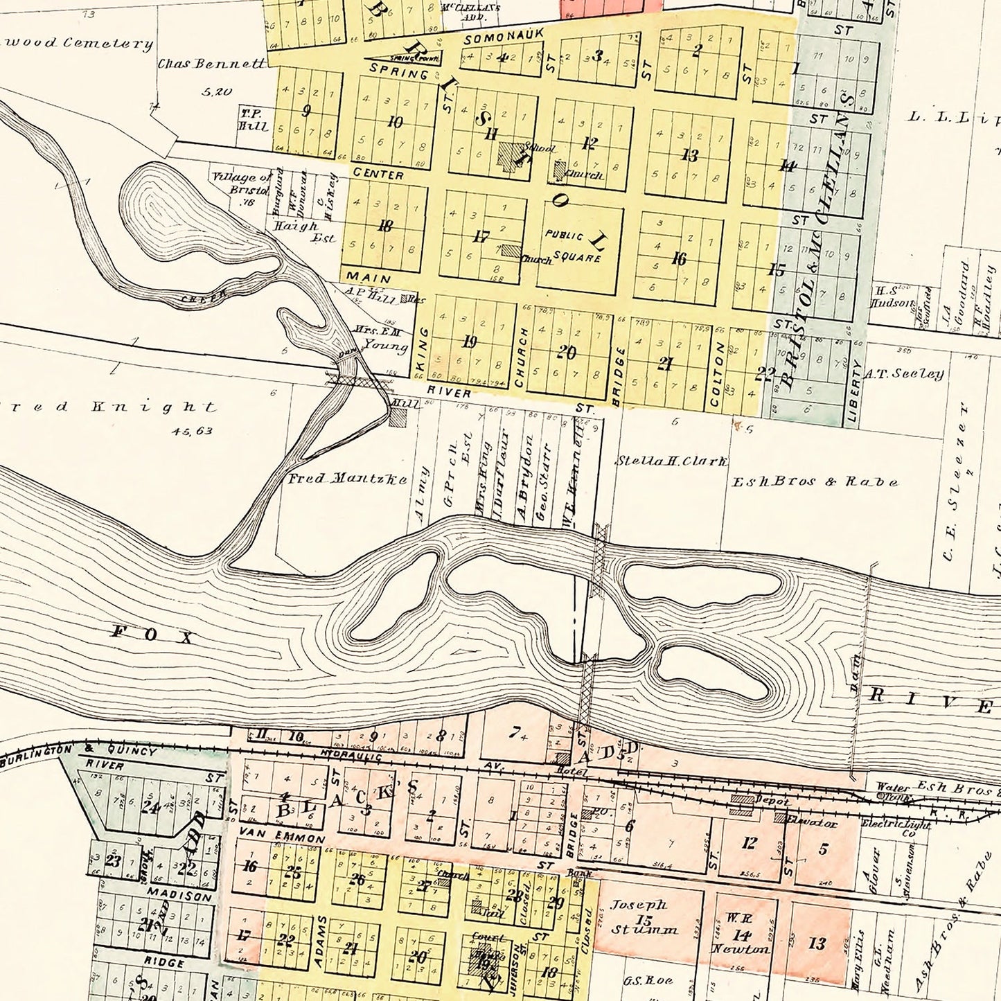 Vintage Map of Bristol, Illinois, 1903