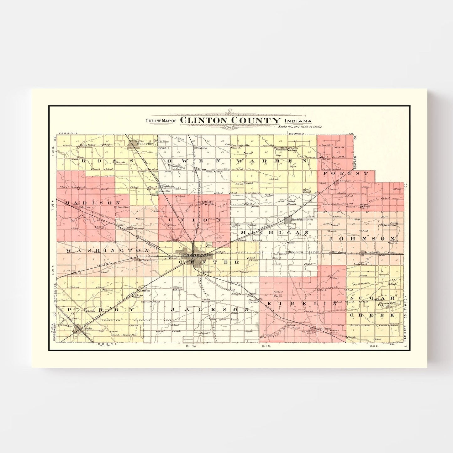 Vintage Map of Clinton County, Indiana, 1903