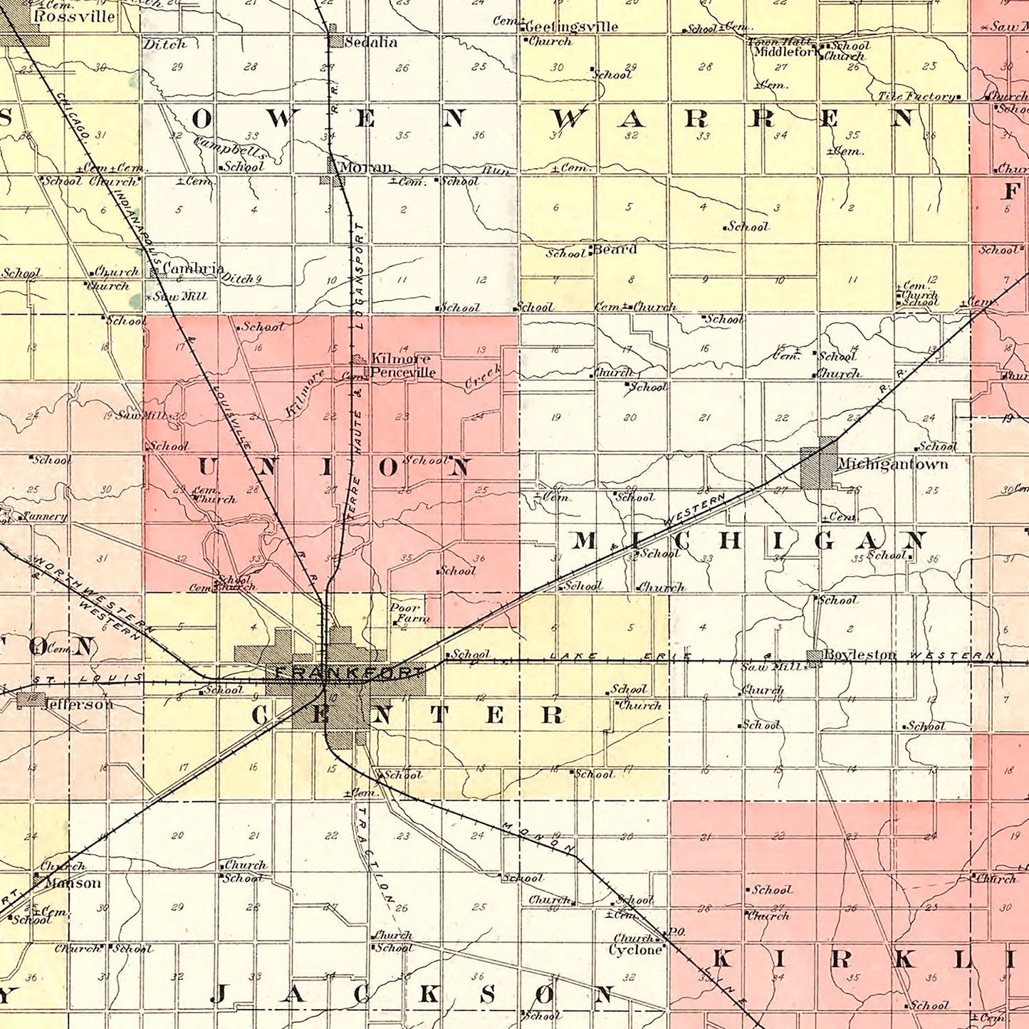Vintage Map of Clinton County, Indiana, 1903