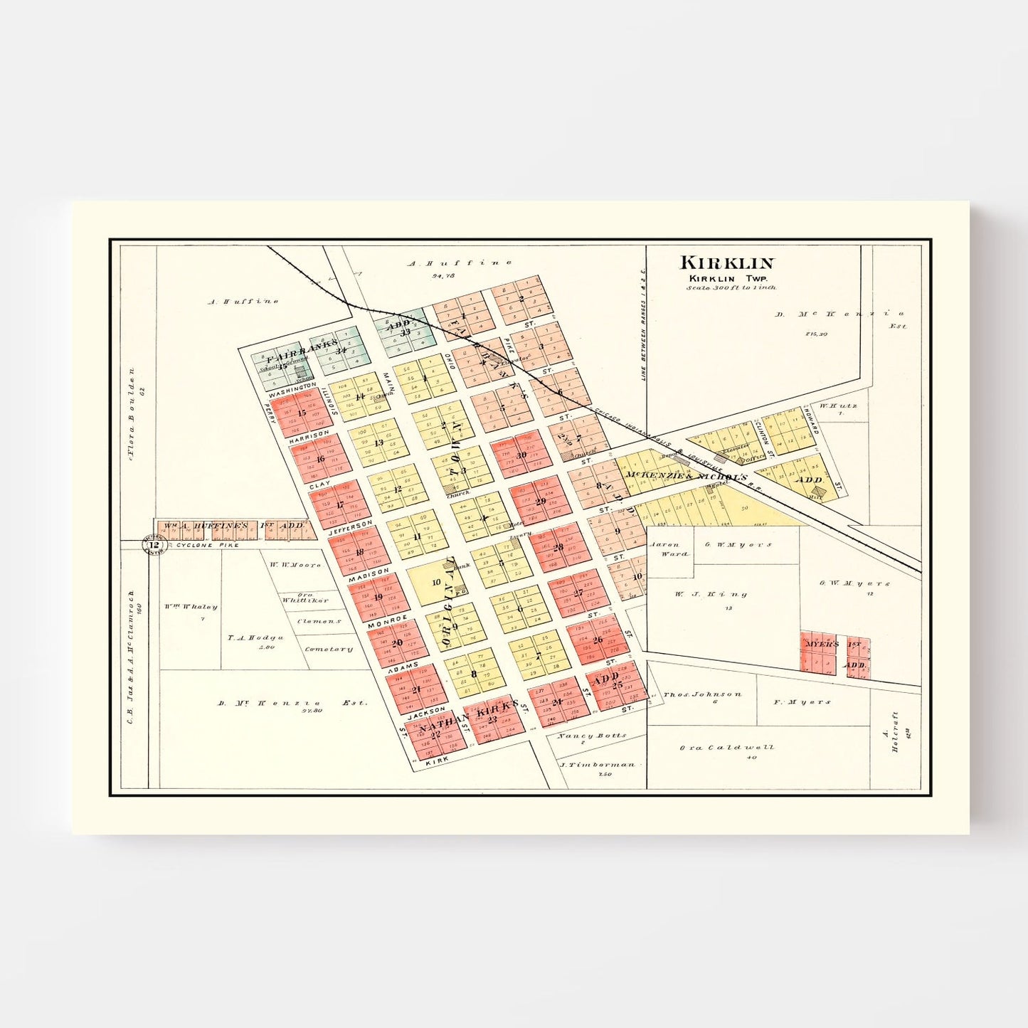 Vintage Map of Kirklin, Clinton County, Indiana, 1903