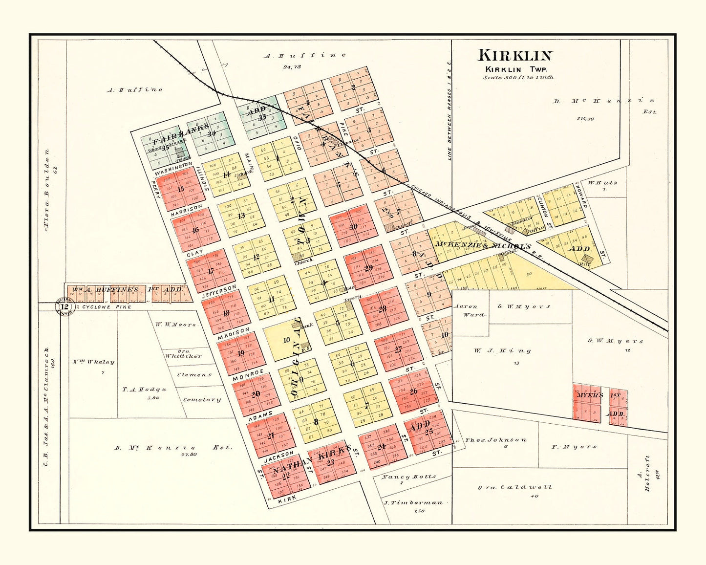Vintage Map of Kirklin, Clinton County, Indiana, 1903