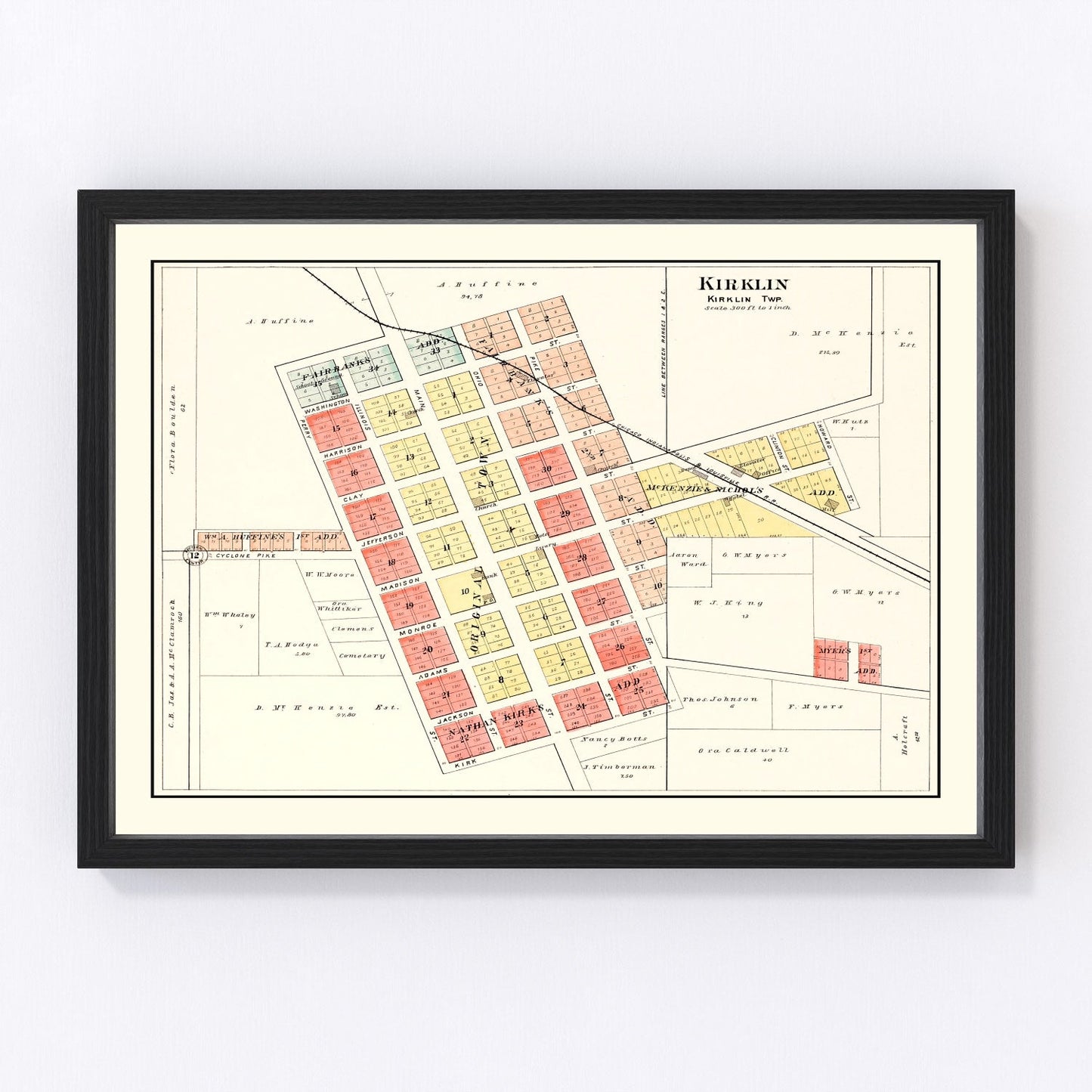 vintage map of Kirklin, Indiana, 1903
