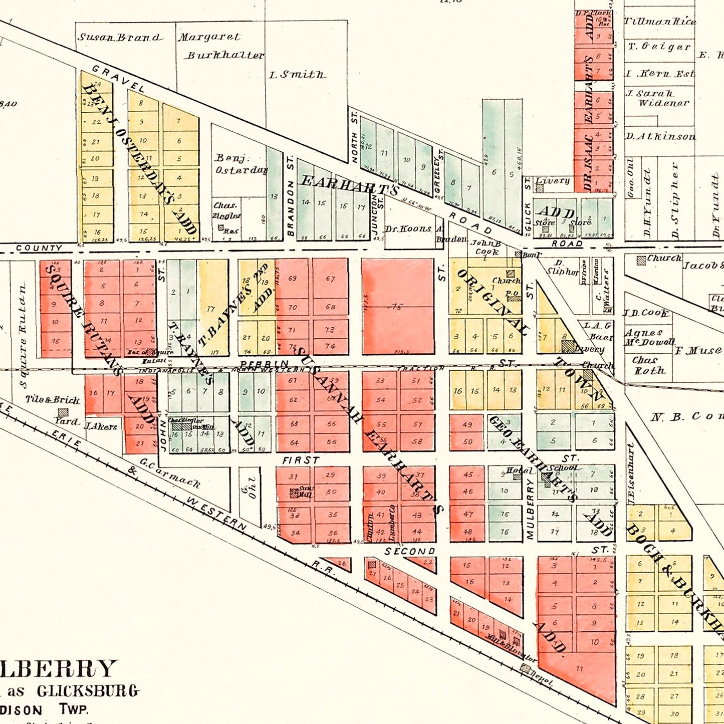 Vintage Map of Mulberry, Indiana, 1903