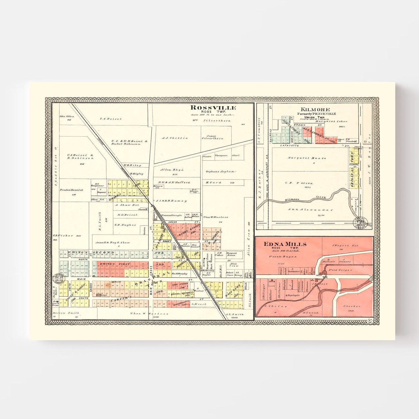 Vintage Map of Rossville, Indiana, 1903