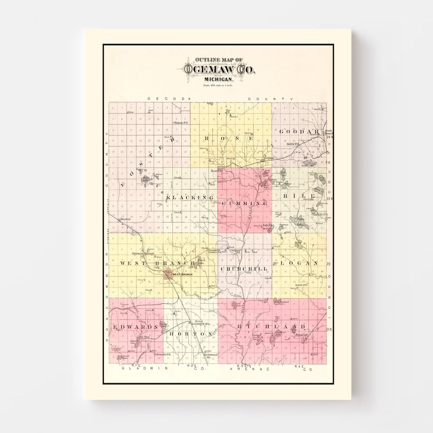 Vintage Map of Ogemaw County, Michigan, 1903