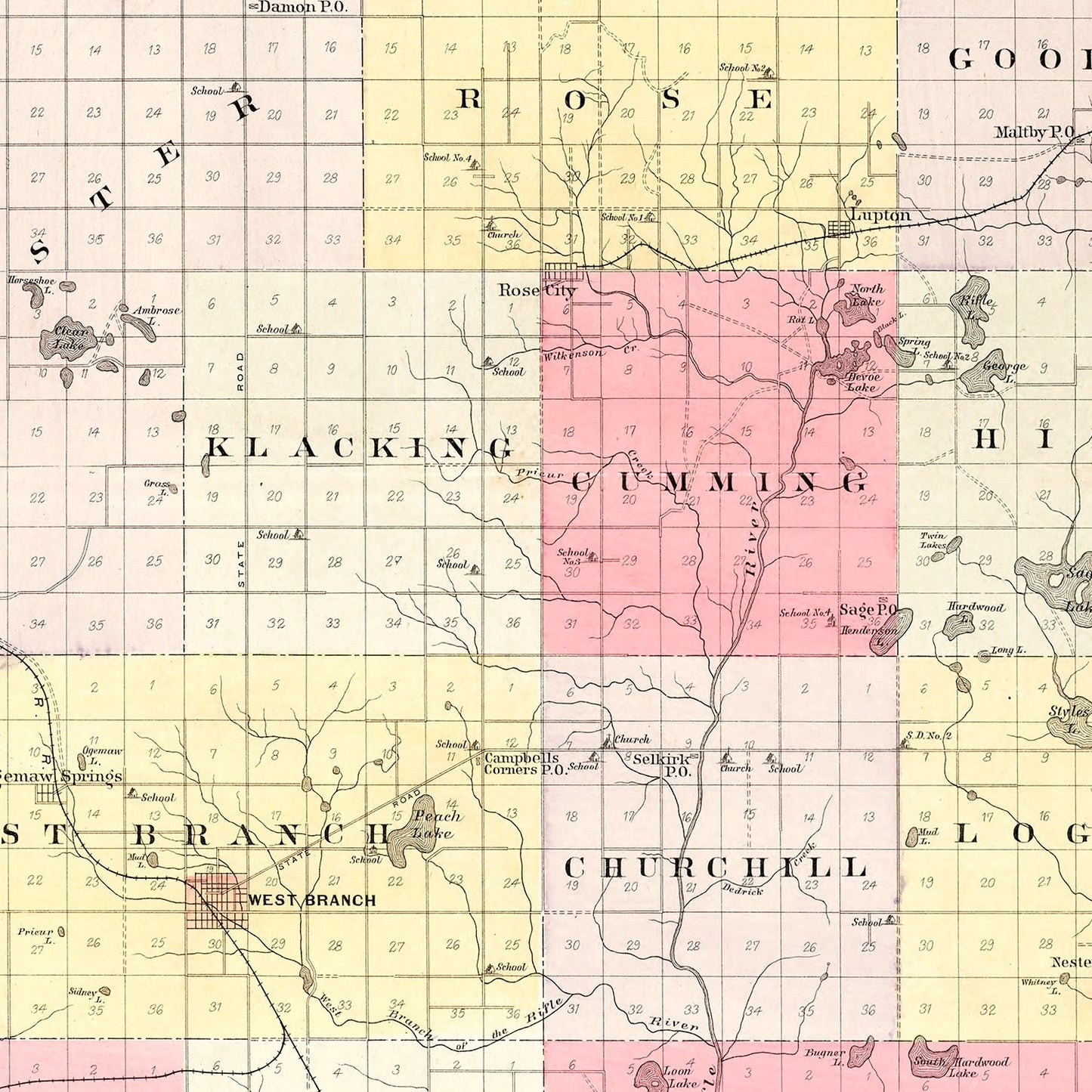 Vintage Map of Ogemaw County, Michigan, 1903