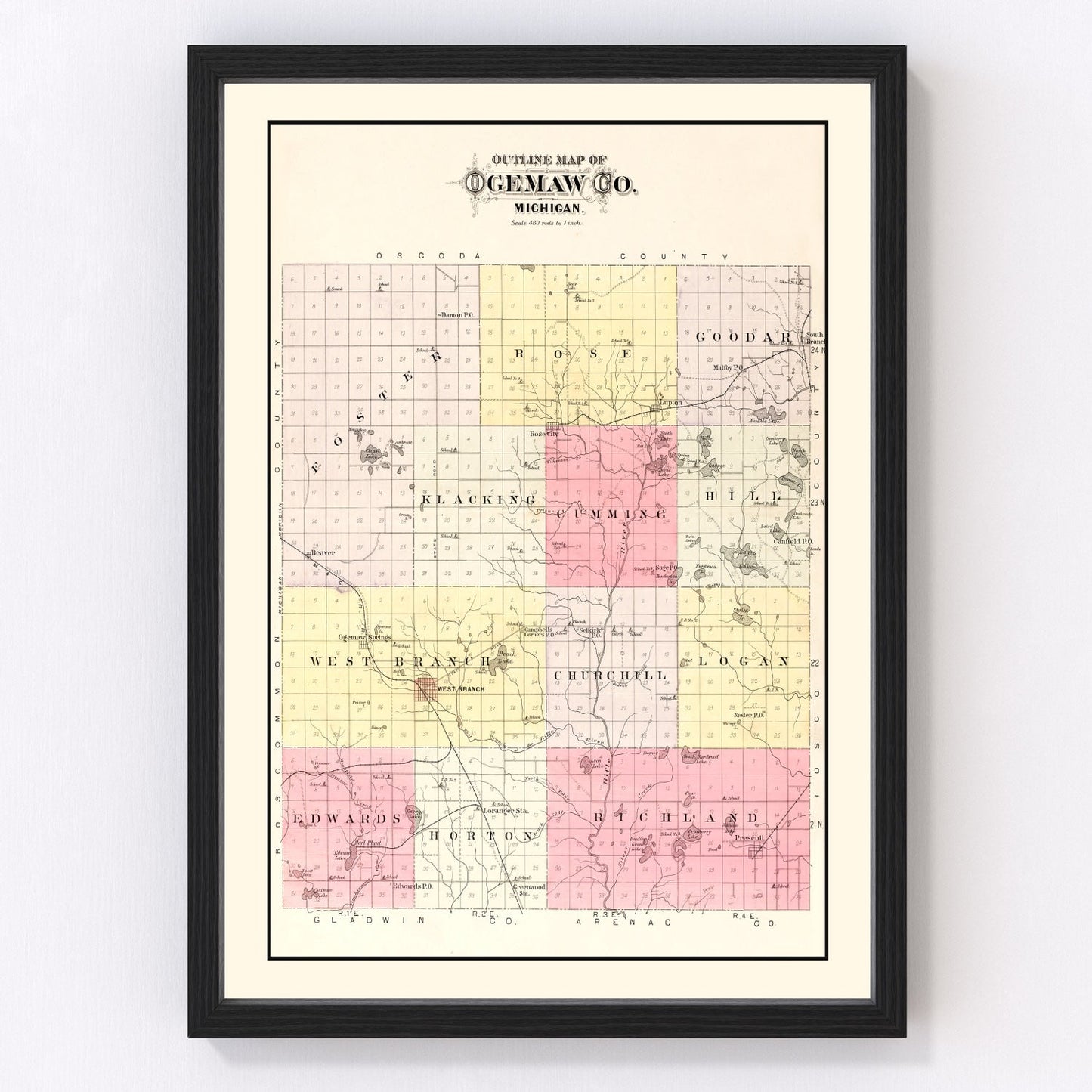 Vintage map of Ogemaw County, Michigan, 1903