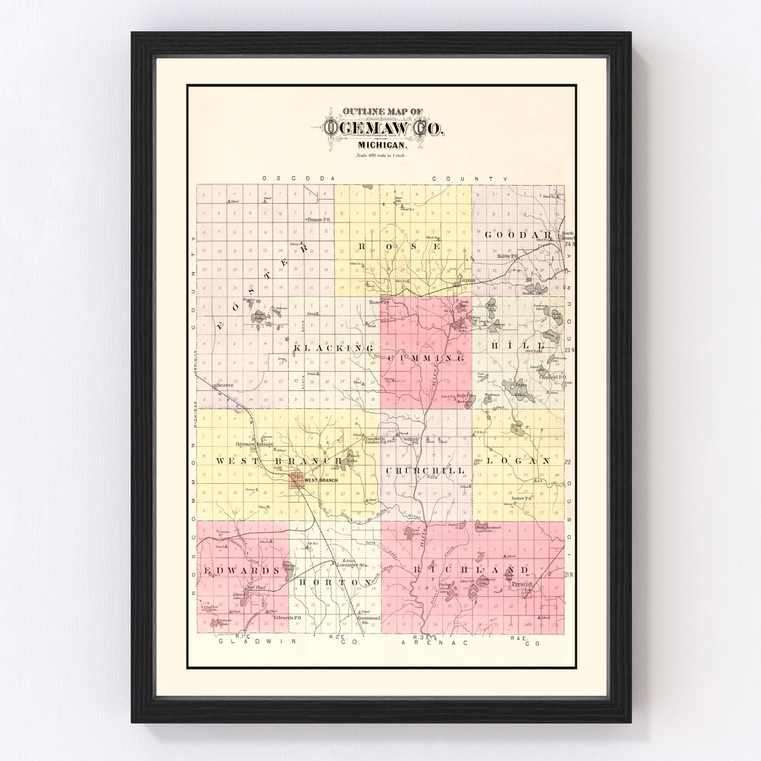 Vintage map of Ogemaw County, Michigan, 1903