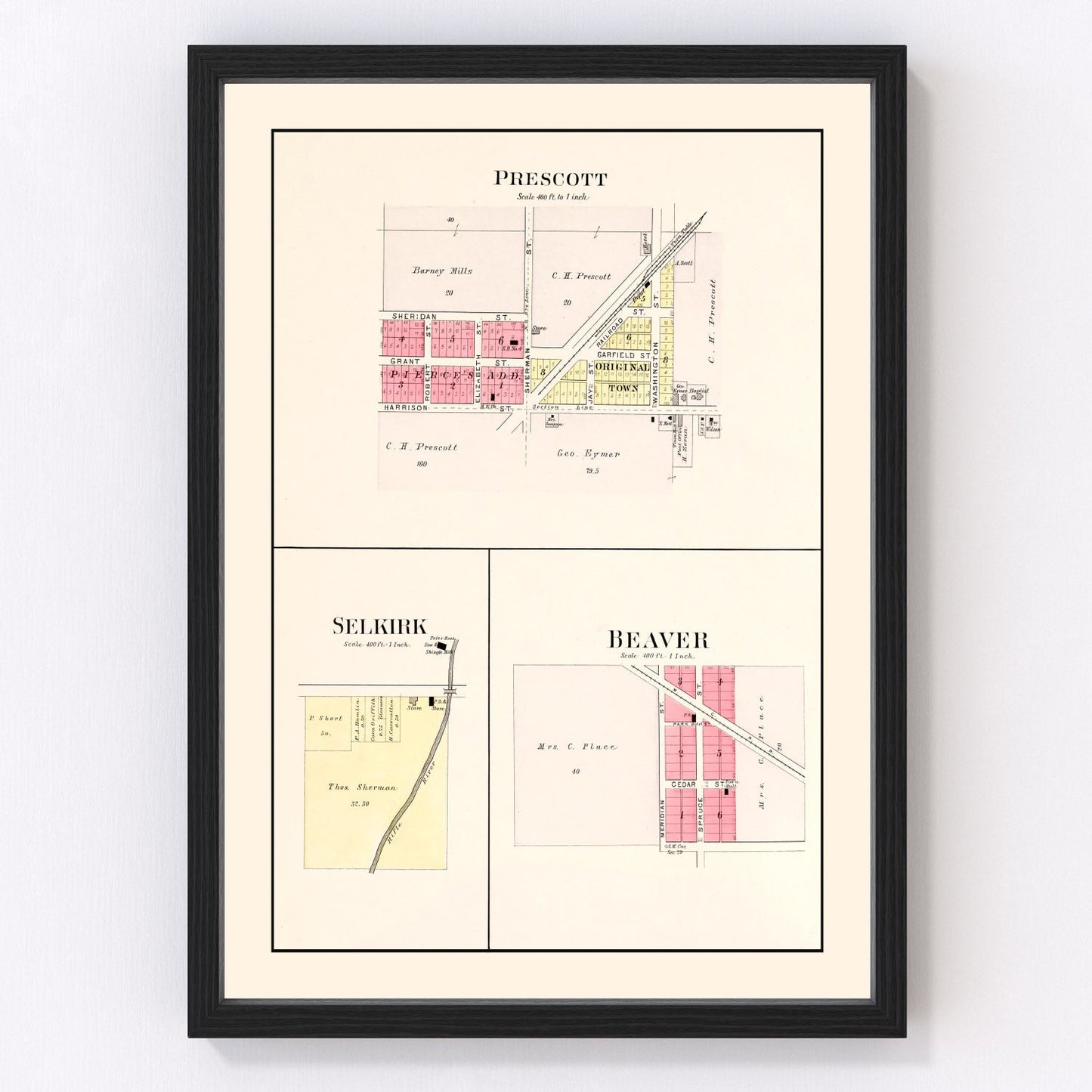 Vintage map of West Branch, Michigan, 1903, Ogemaw County lumber town and lakes
