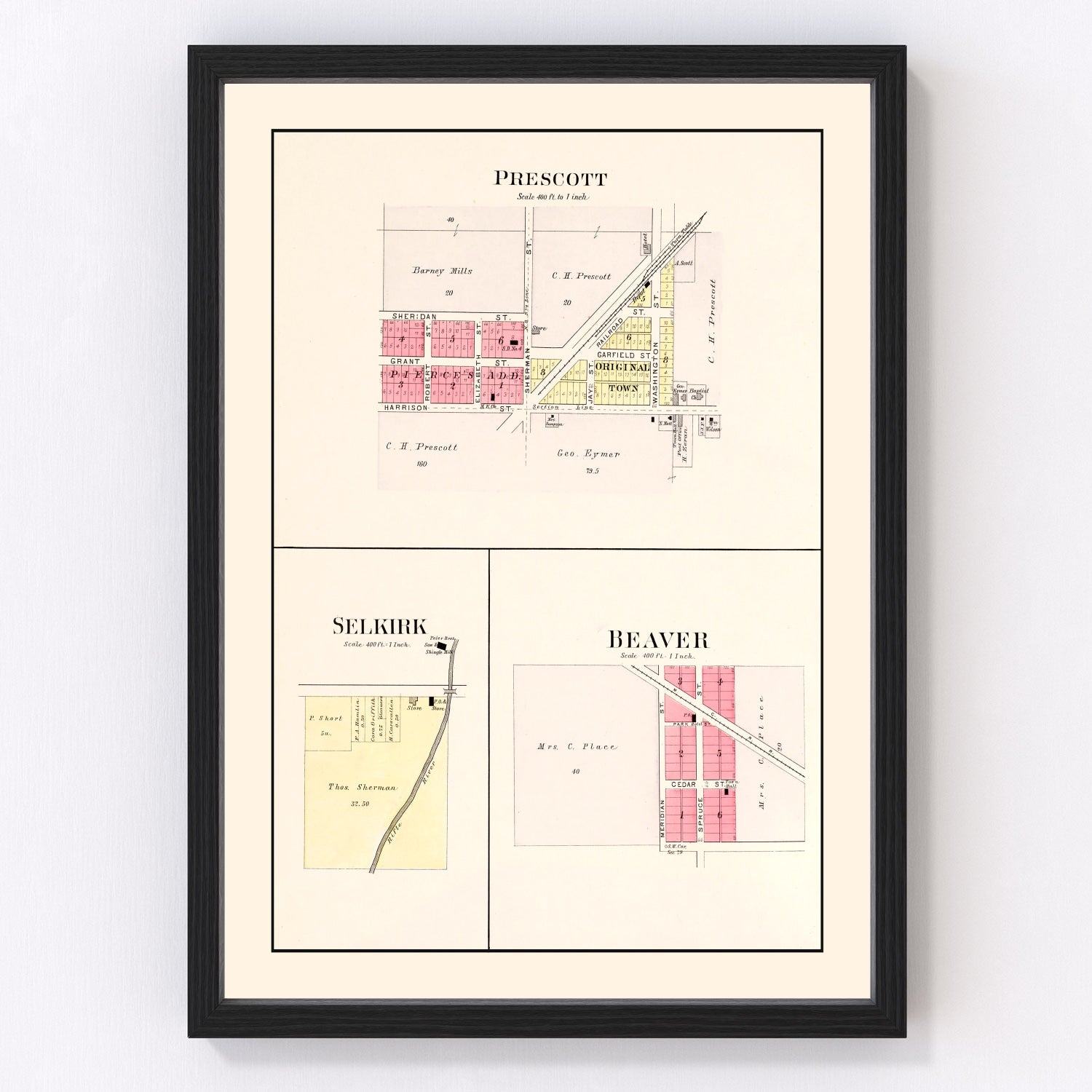 Vintage map of West Branch, Michigan, 1903, Ogemaw County lumber town and lakes
