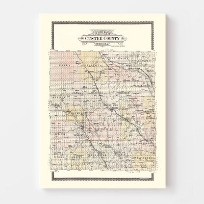 Vintage Map of Custer County, Nebraska 1904
