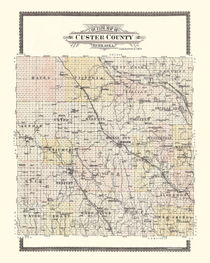 Vintage Map of Custer County, Nebraska 1904