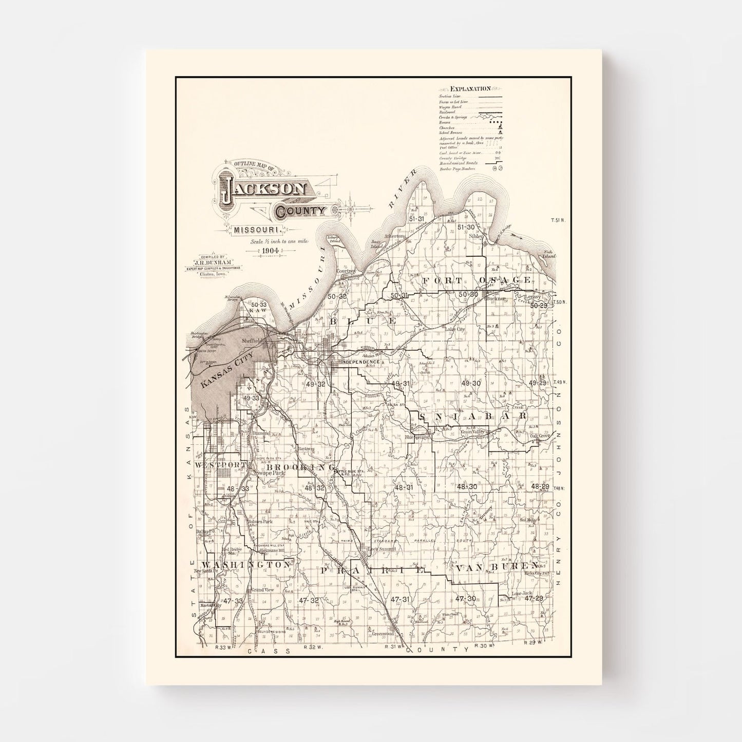 Vintage Map of Jackson County, Missouri, 1904