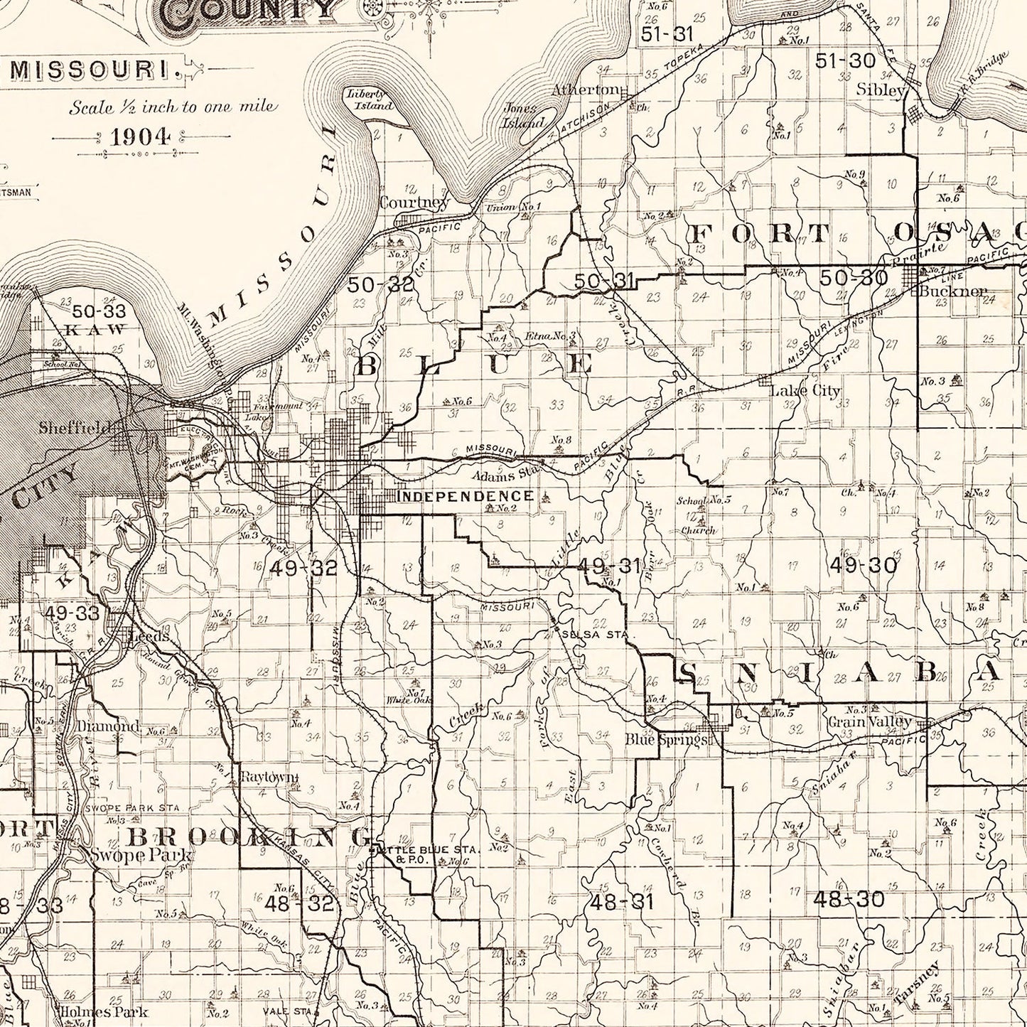 Vintage Map of Jackson County, Missouri, 1904