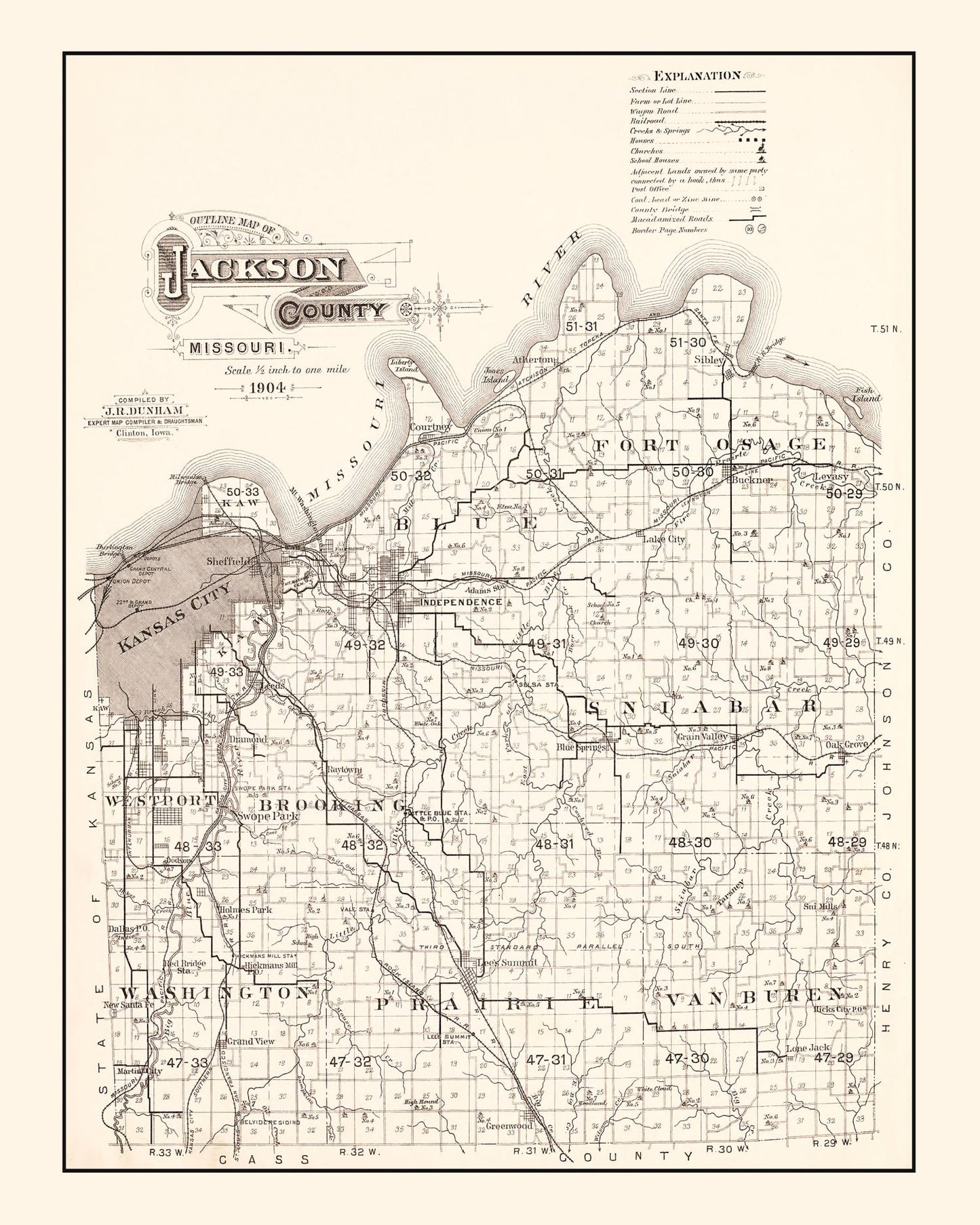 Vintage Map of Jackson County, Missouri, 1904