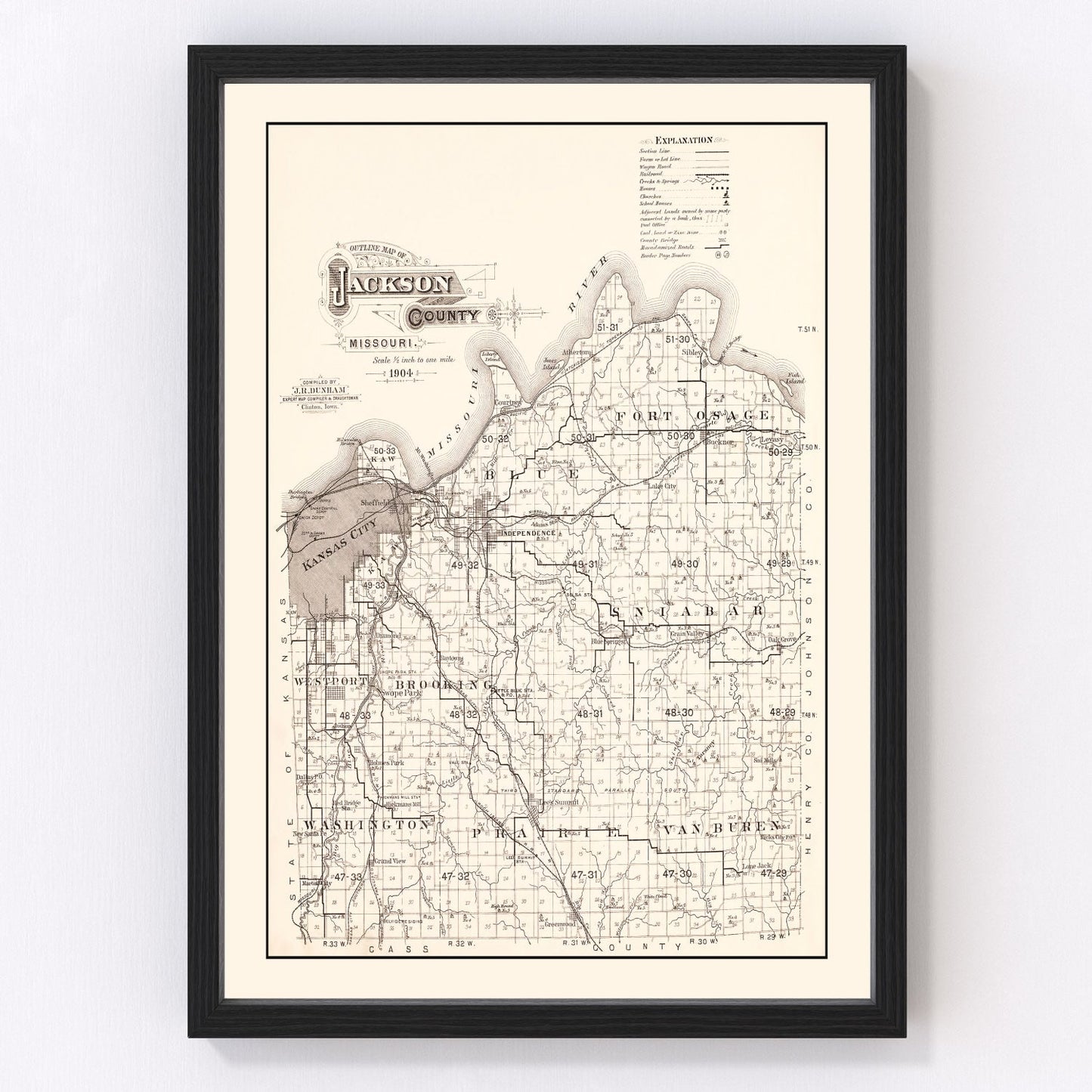 Vintage map of Jackson County, Missouri, 1904