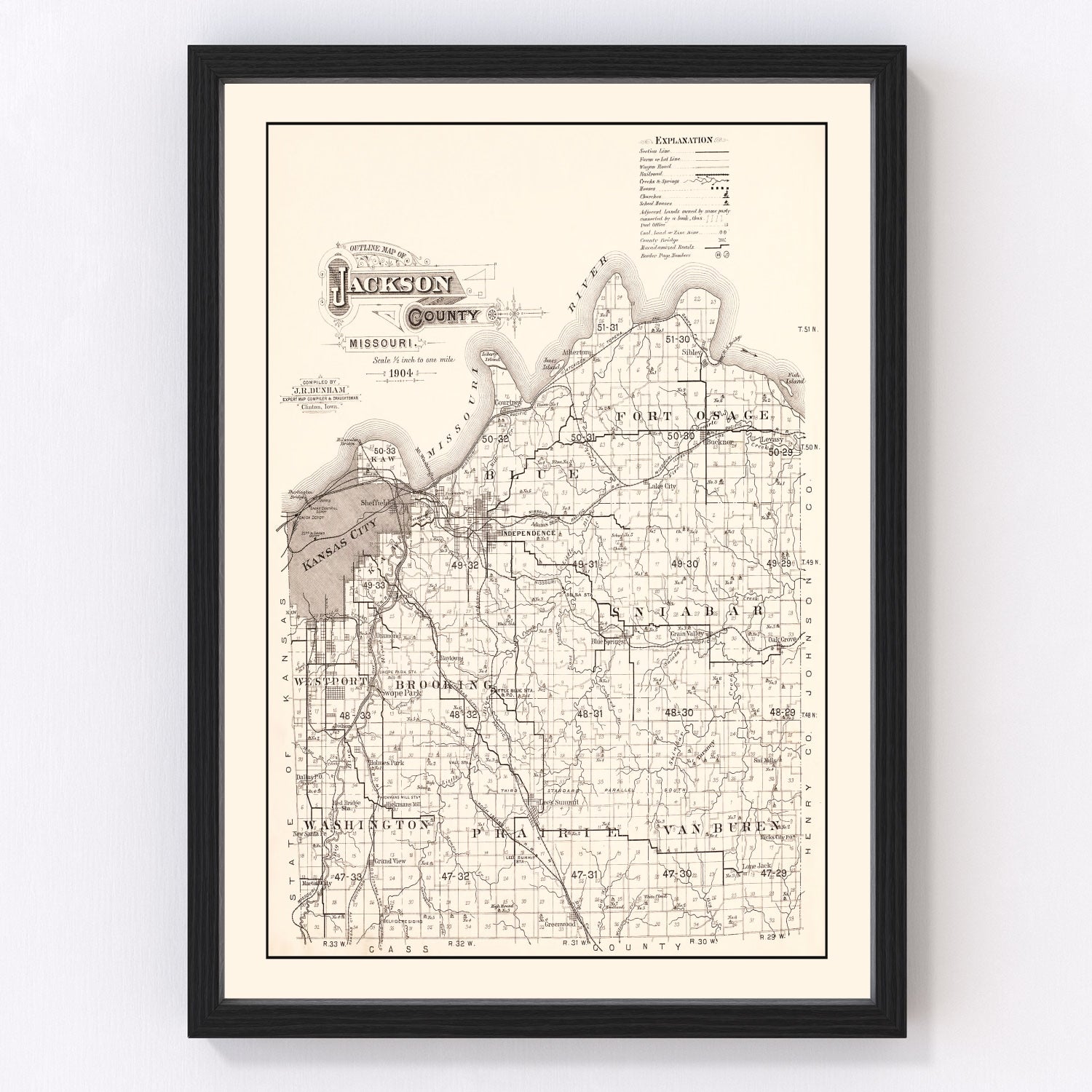 Vintage map of Jackson County, Missouri, 1904